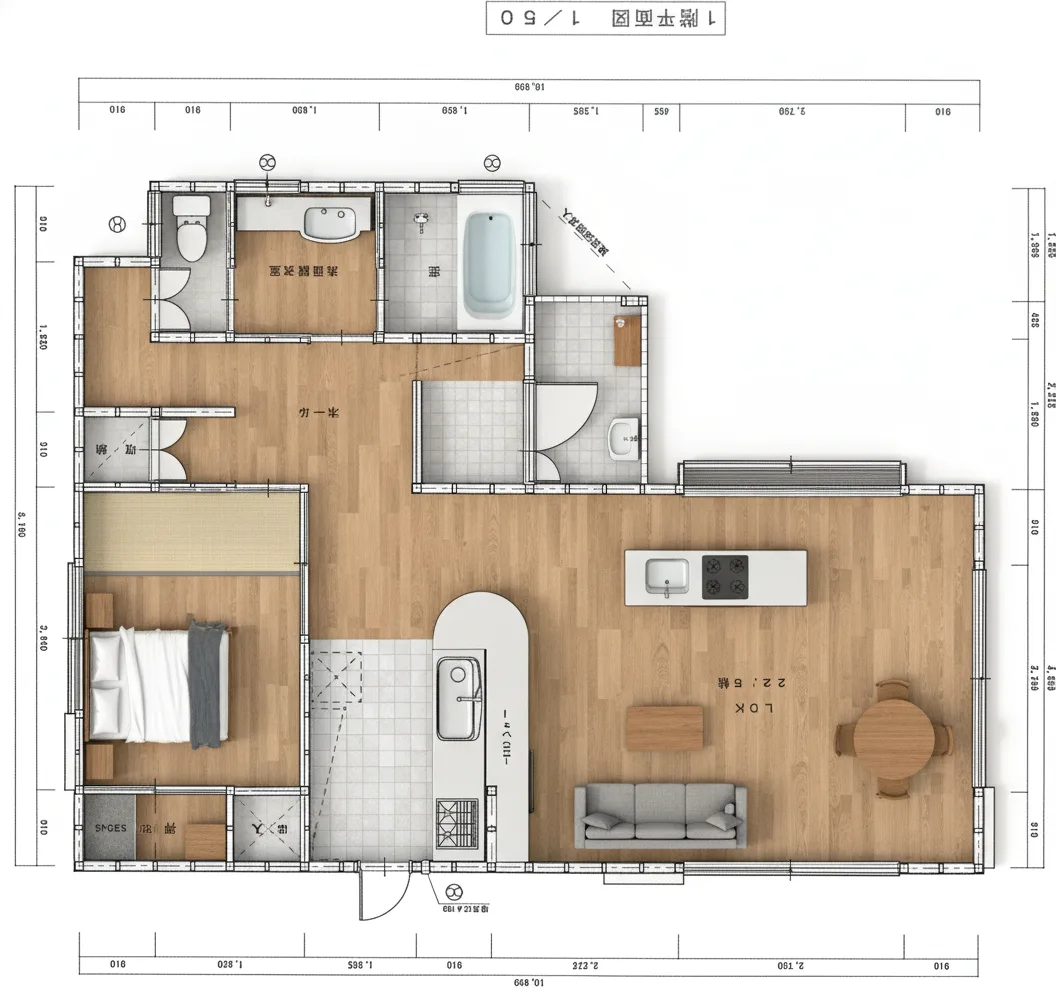 31.31坪 3LDK + 和室6帖 + ウォークインクローゼット + 小屋裏収納 (西玄関) 3Dパース鳥瞰