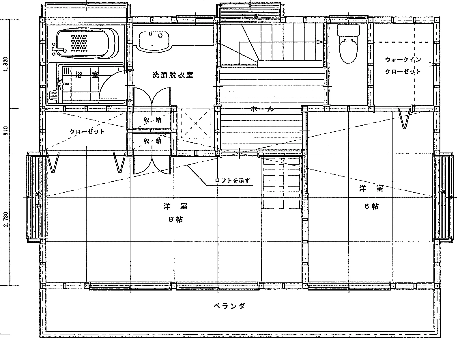 27.04坪 3LDK + ロフト (南玄関) 2F 平面図原本