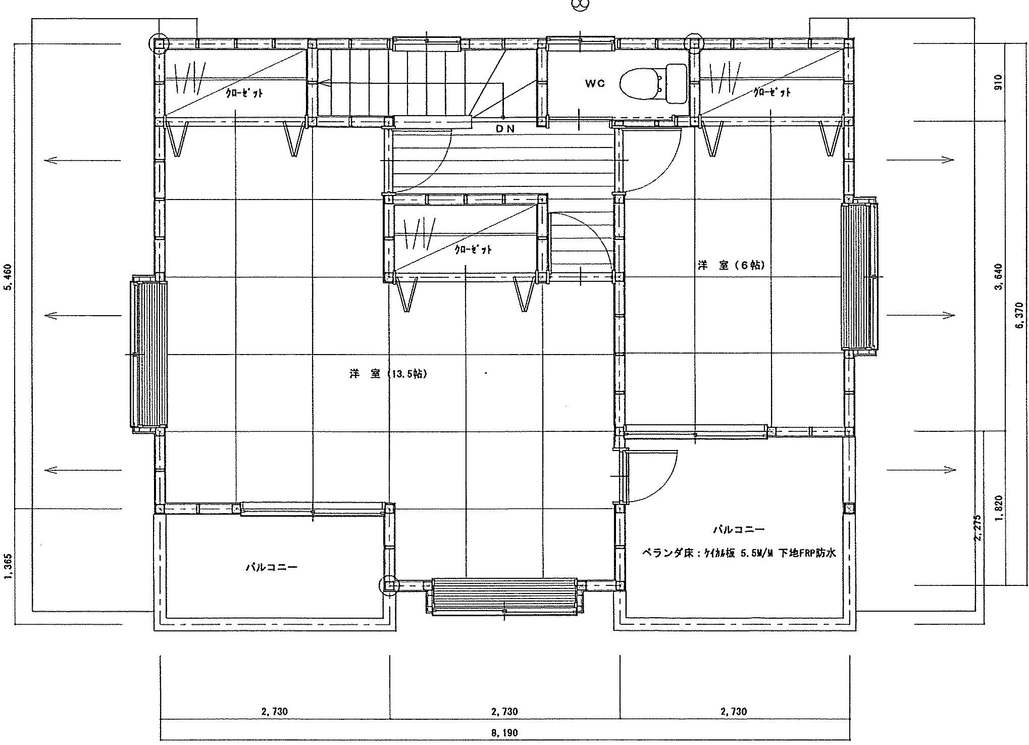 32.8坪 3LDK + 和室8帖 (西玄関) 2F 平面図原本