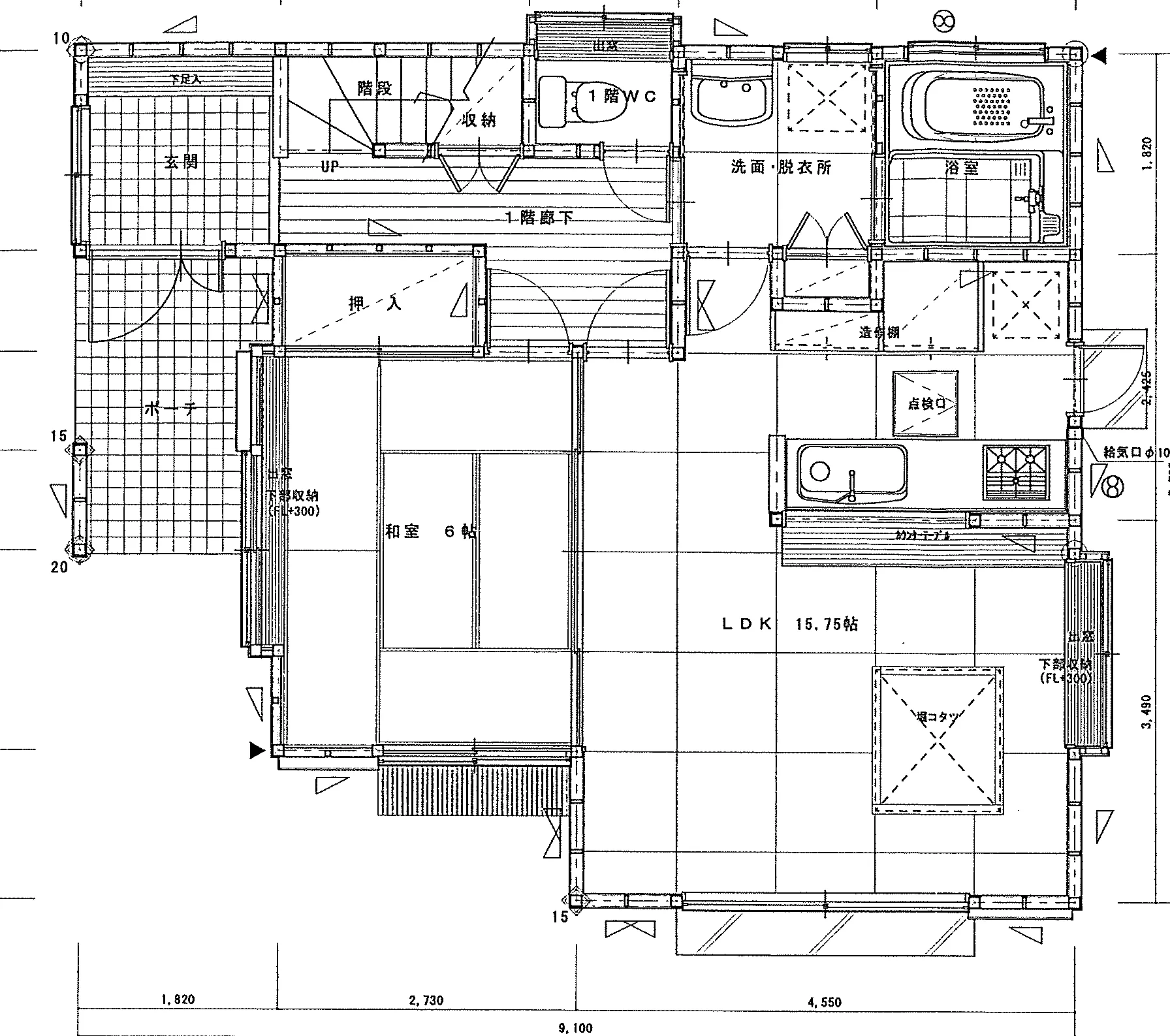 31.18坪 4LDK (北玄関) 1F 平面図原本