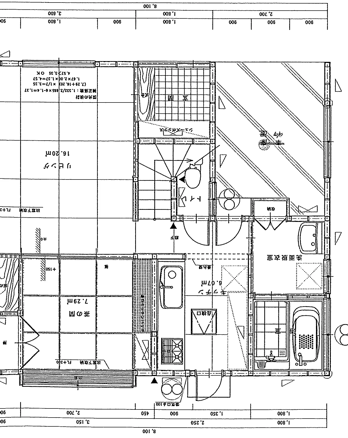 33.8坪 4LDK（LDK、茶の間4.5帖、洋室3室） (西玄関) 1F 平面図原本