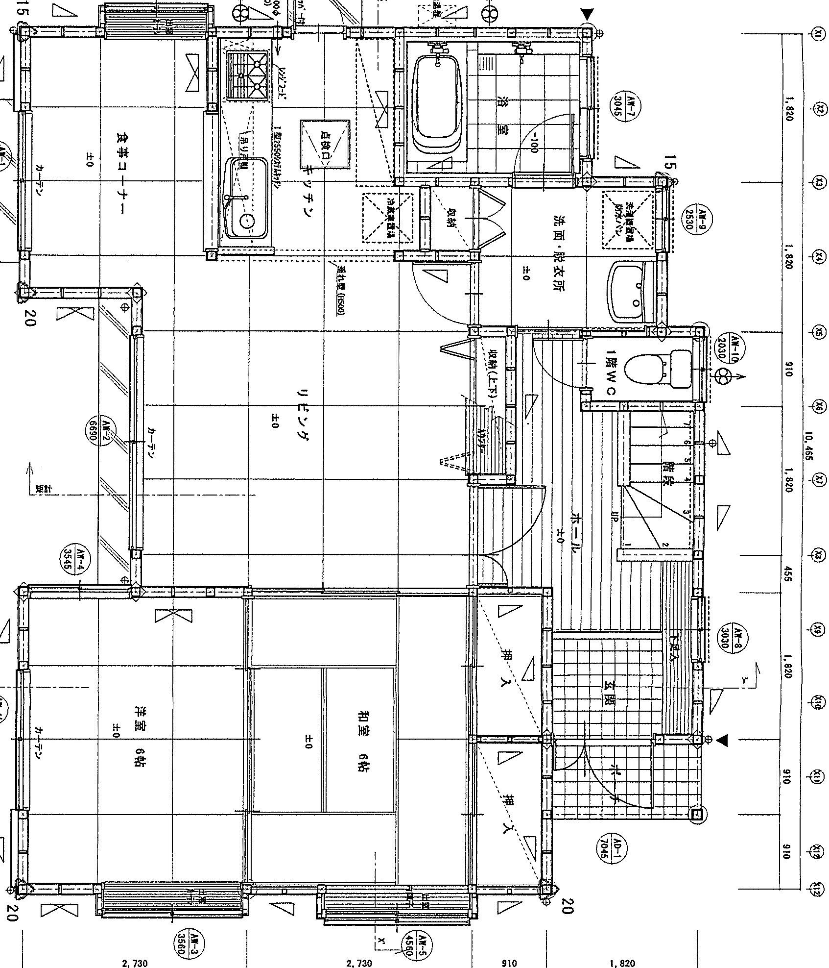 36.7坪 5LDK（和室6帖 + 洋室4部屋） (北玄関) 1F 平面図原本