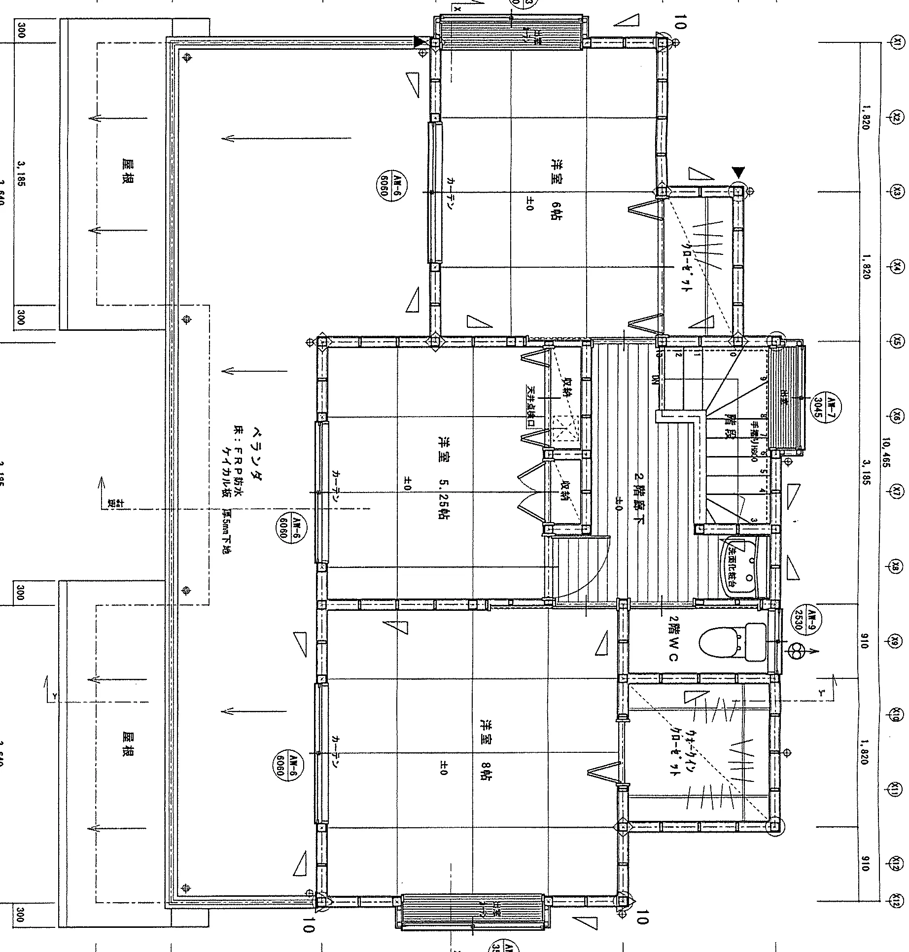 36.7坪 5LDK（和室6帖 + 洋室4部屋） (北玄関) 2F 平面図原本