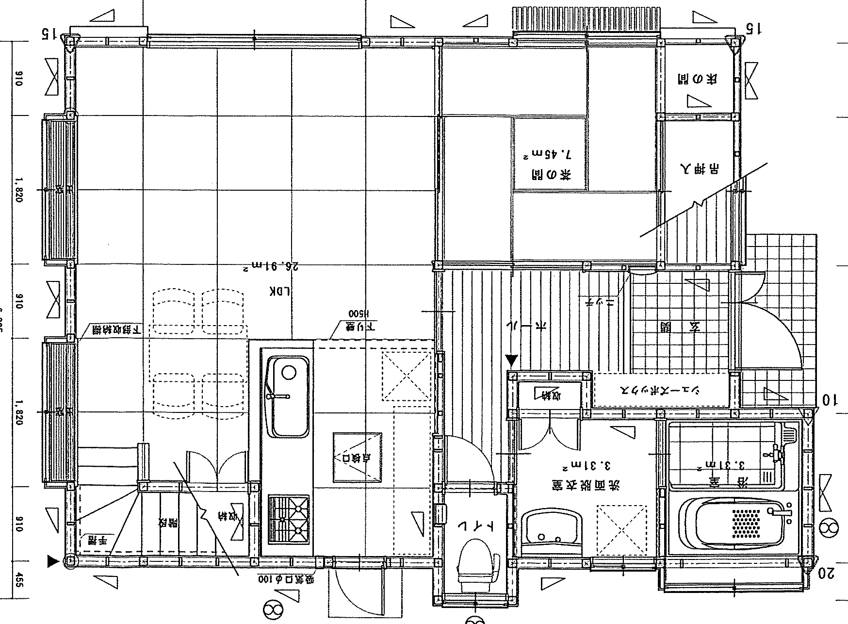 30.42坪 3LDK + 茶の間 (西玄関) 1F 平面図原本