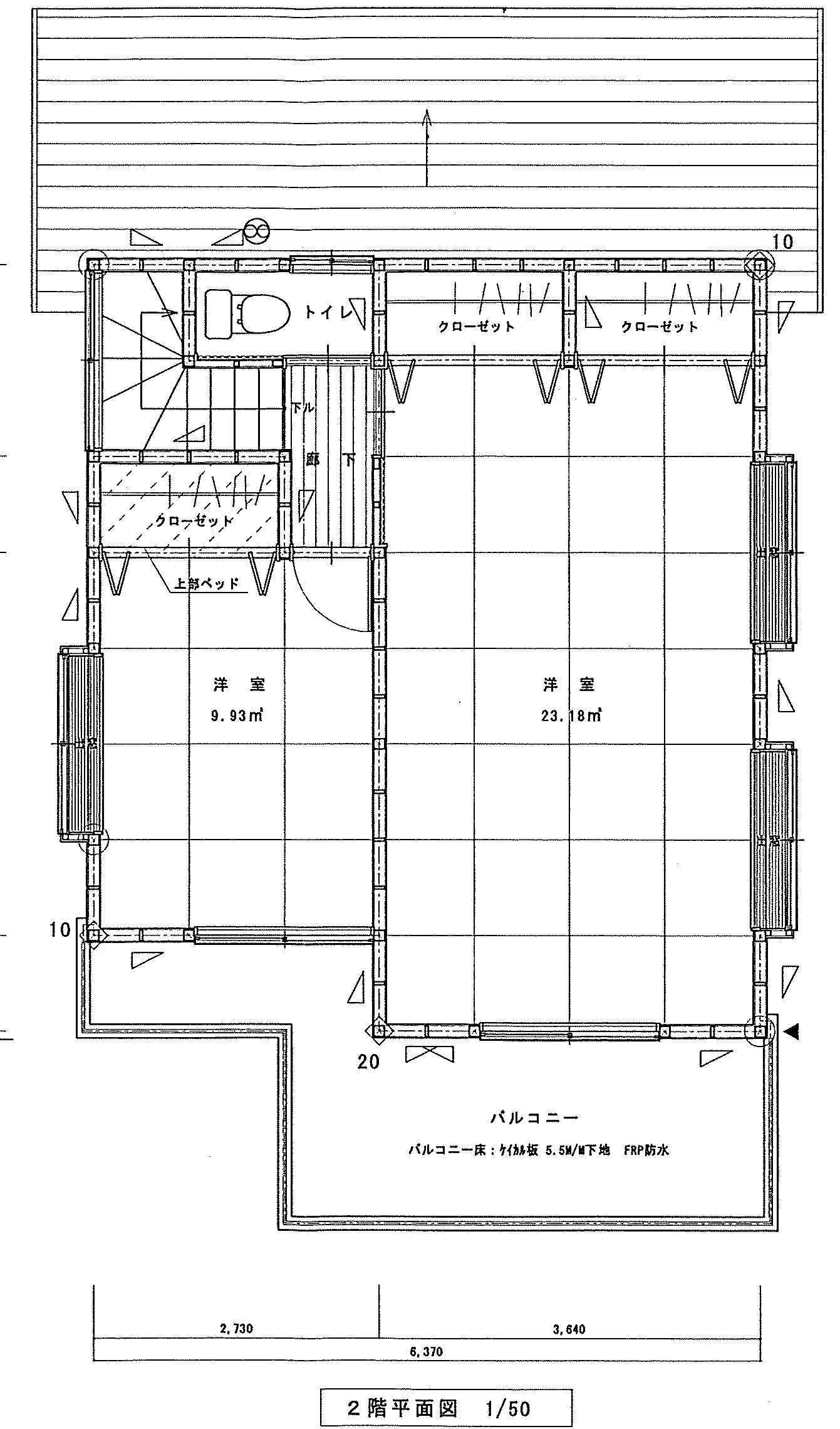30.3坪 3LDK + 和室6帖 (北玄関) 2F 平面図原本