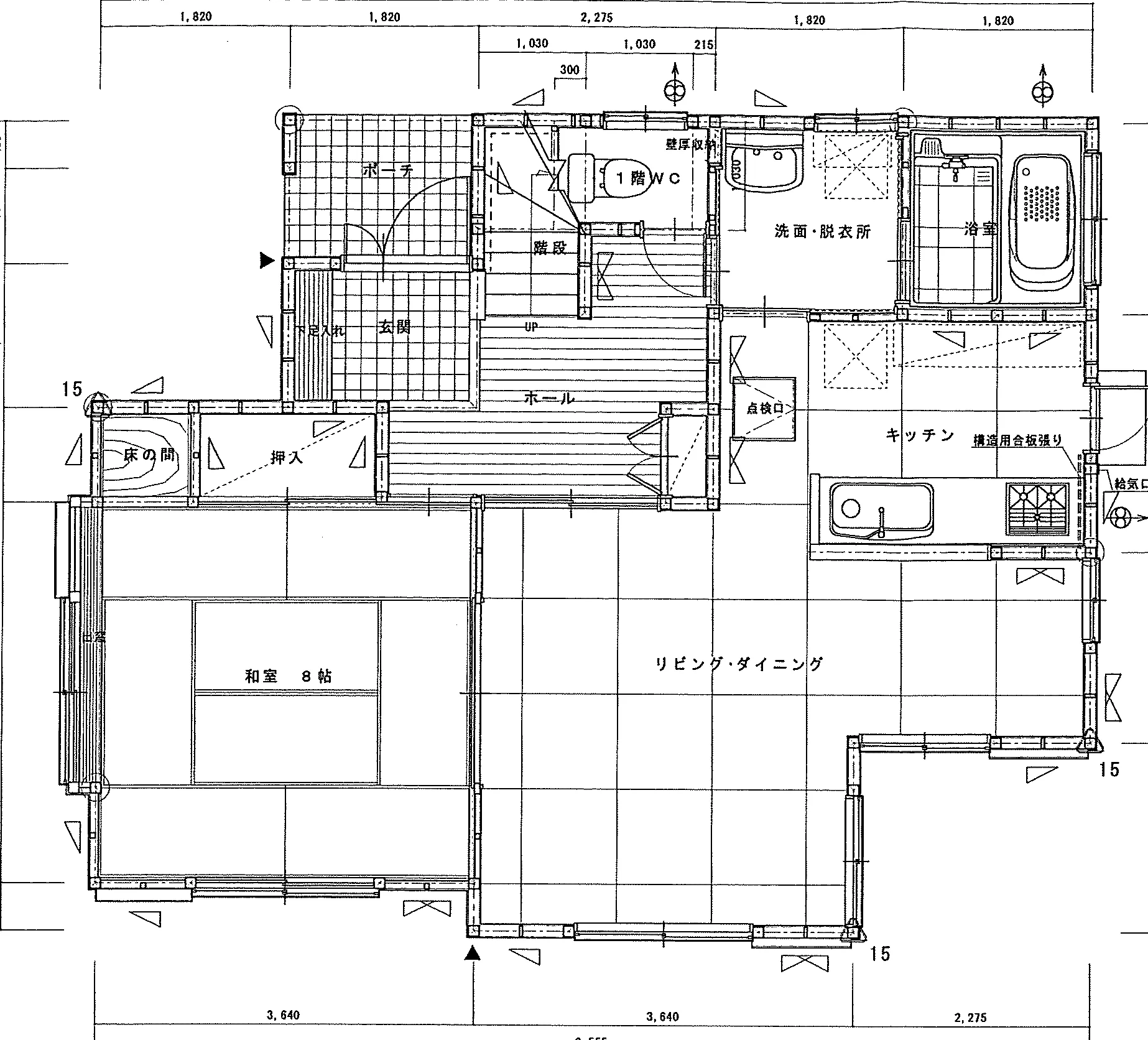 34.18坪 4LDK (北玄関) 1F 平面図原本