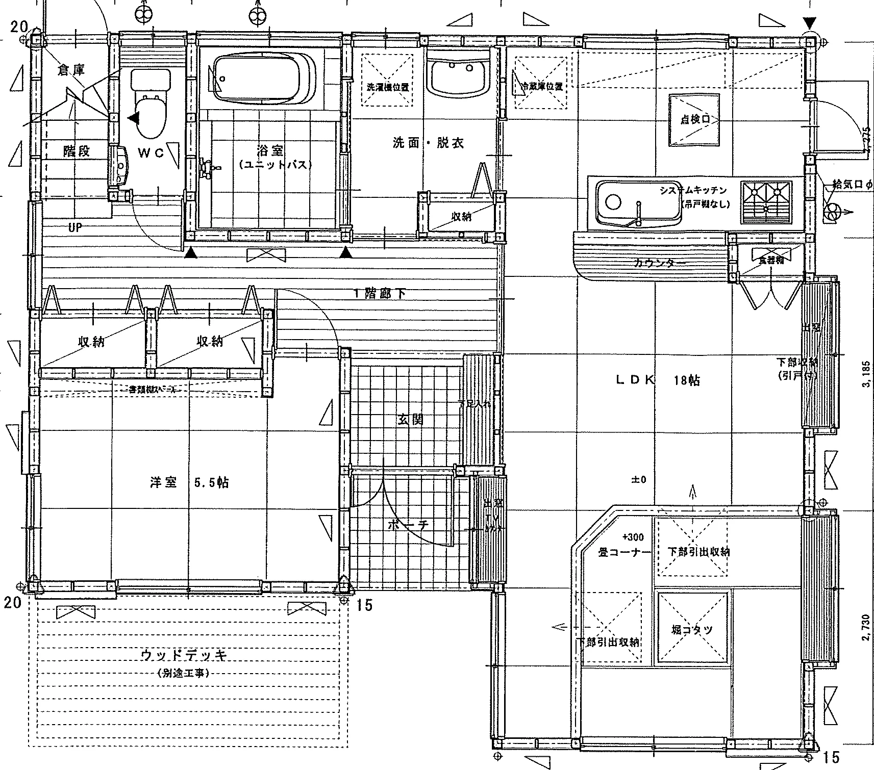 33.81坪 4LDK + 畳コーナー (東玄関) 1F 平面図原本