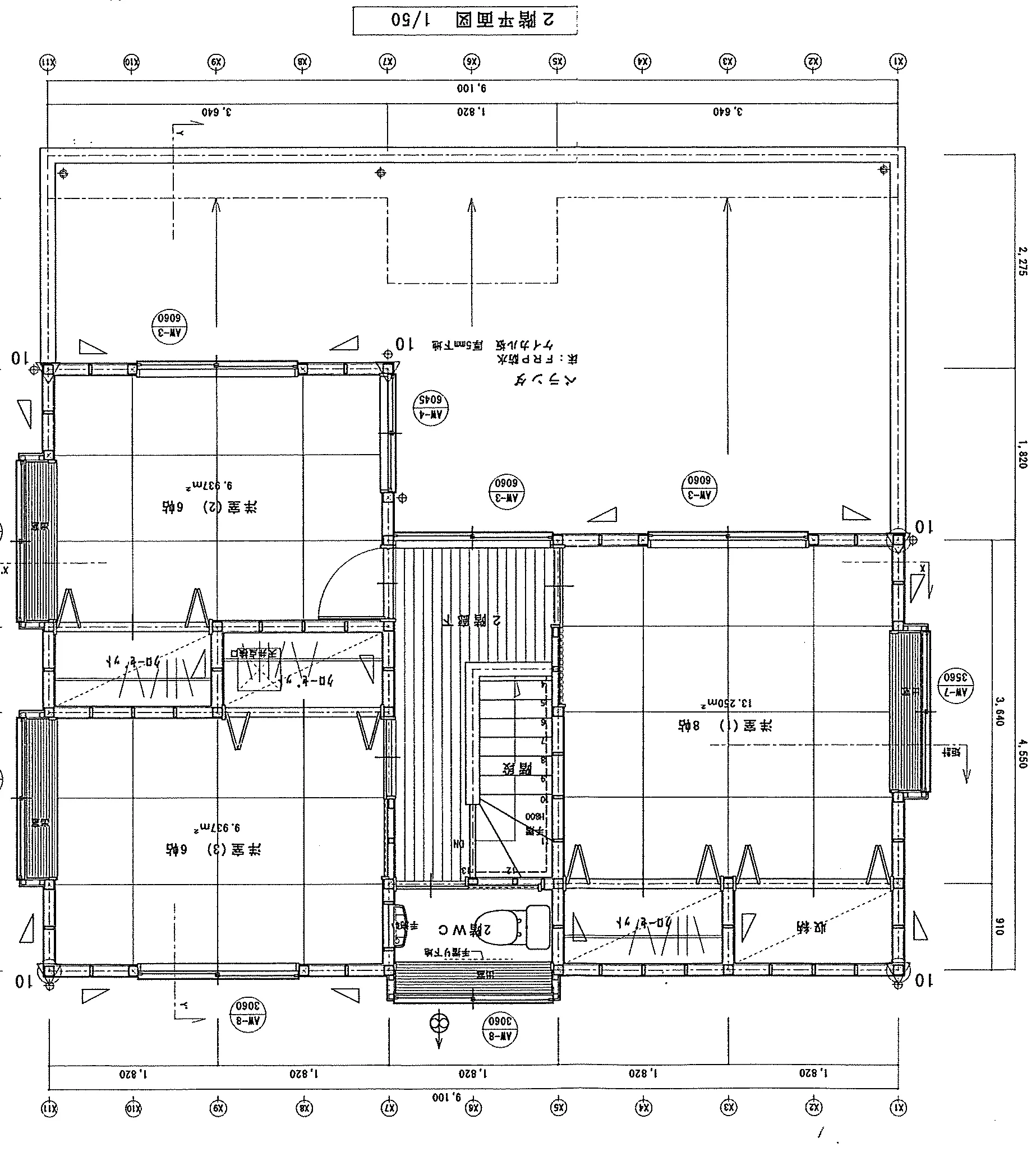 36.57坪 5LDK（和室6帖×2、洋室8帖×1、洋室6帖×2、LDK） (西玄関) 2F 平面図原本