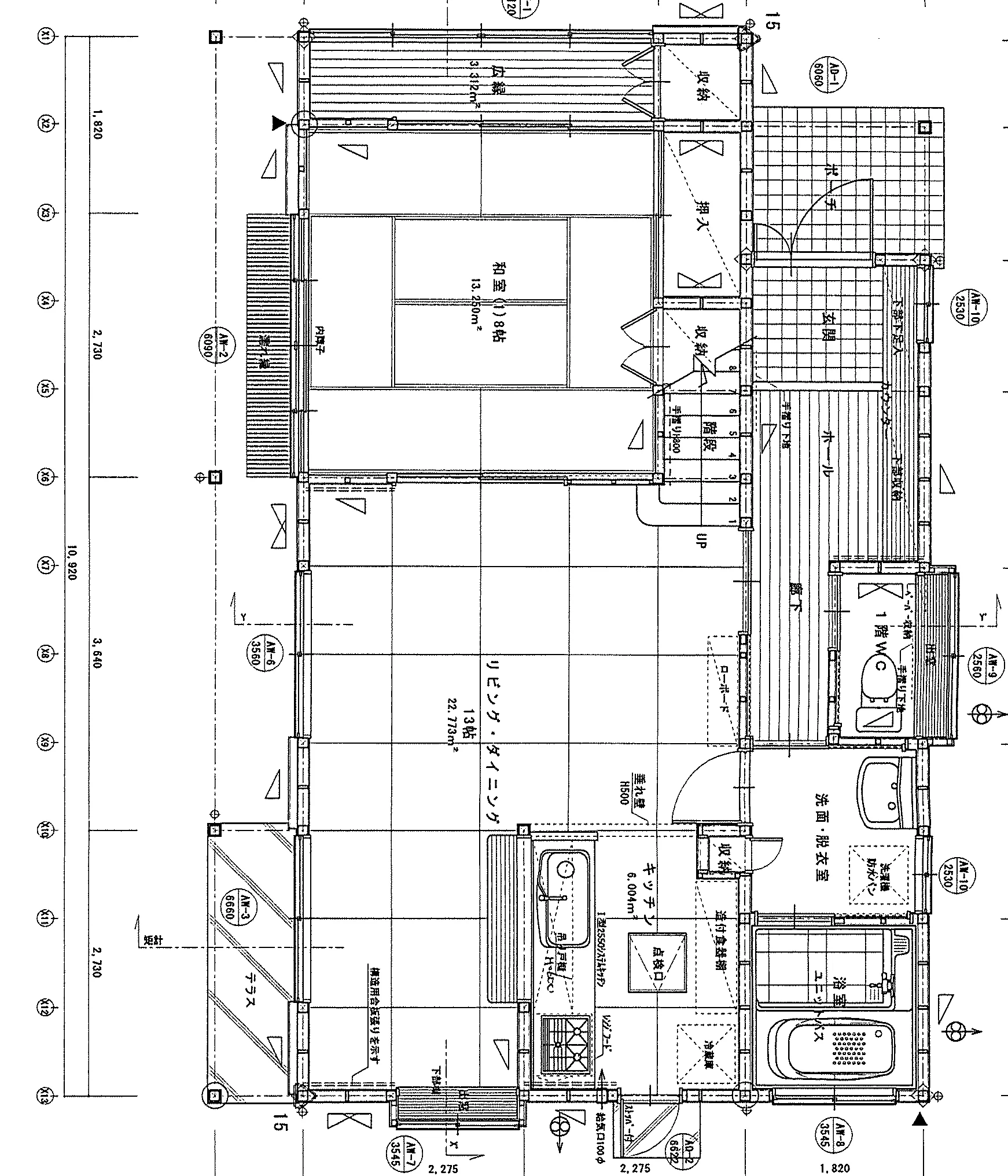 37.07坪 5LDK（和室8帖・和室6帖・洋室6帖・洋室4.5帖・洋室4.5帖 + LDK） (北玄関) 1F 平面図原本