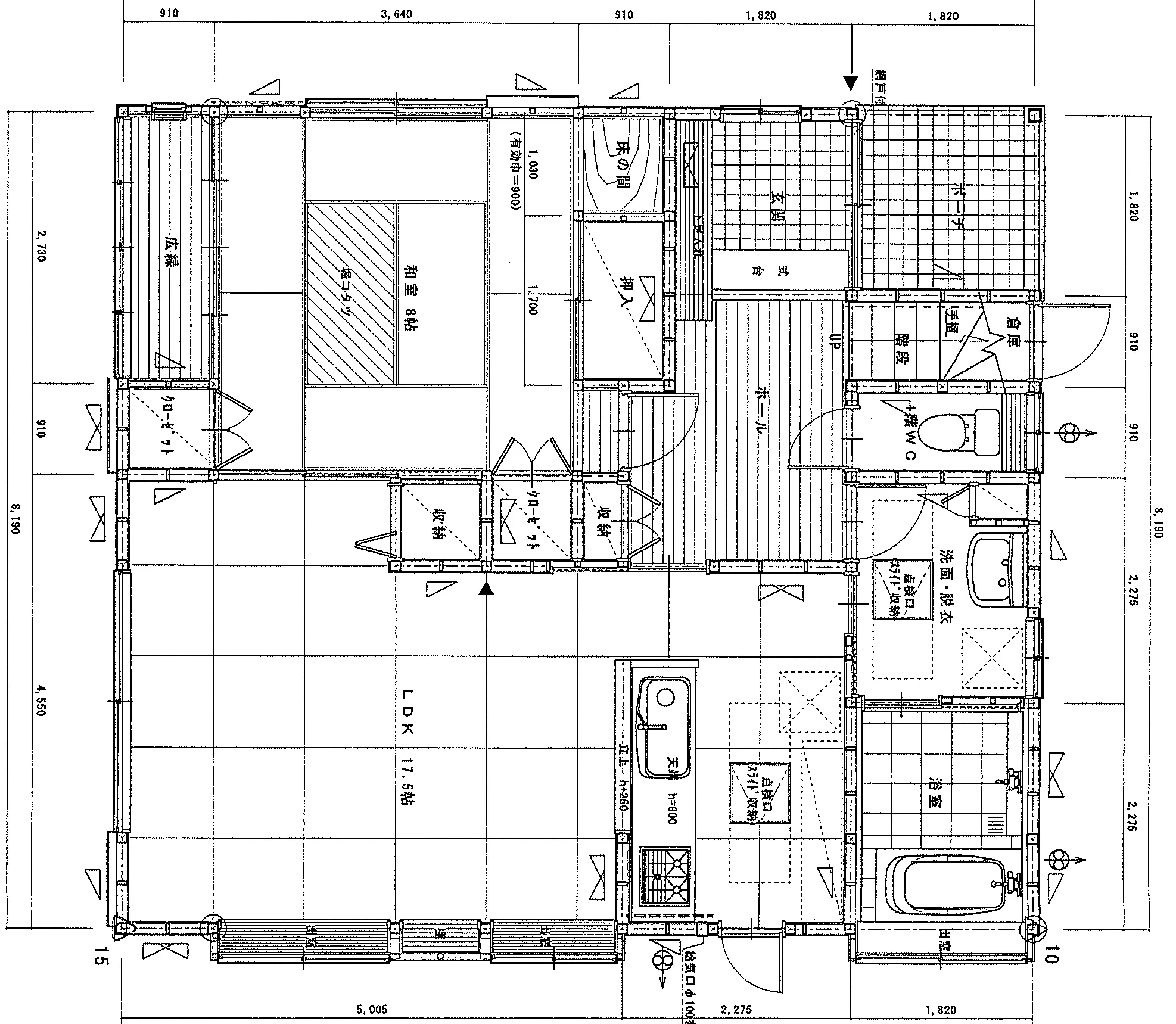 41.82坪 4LDK + 小屋裏収納 (北玄関) 1F 平面図原本