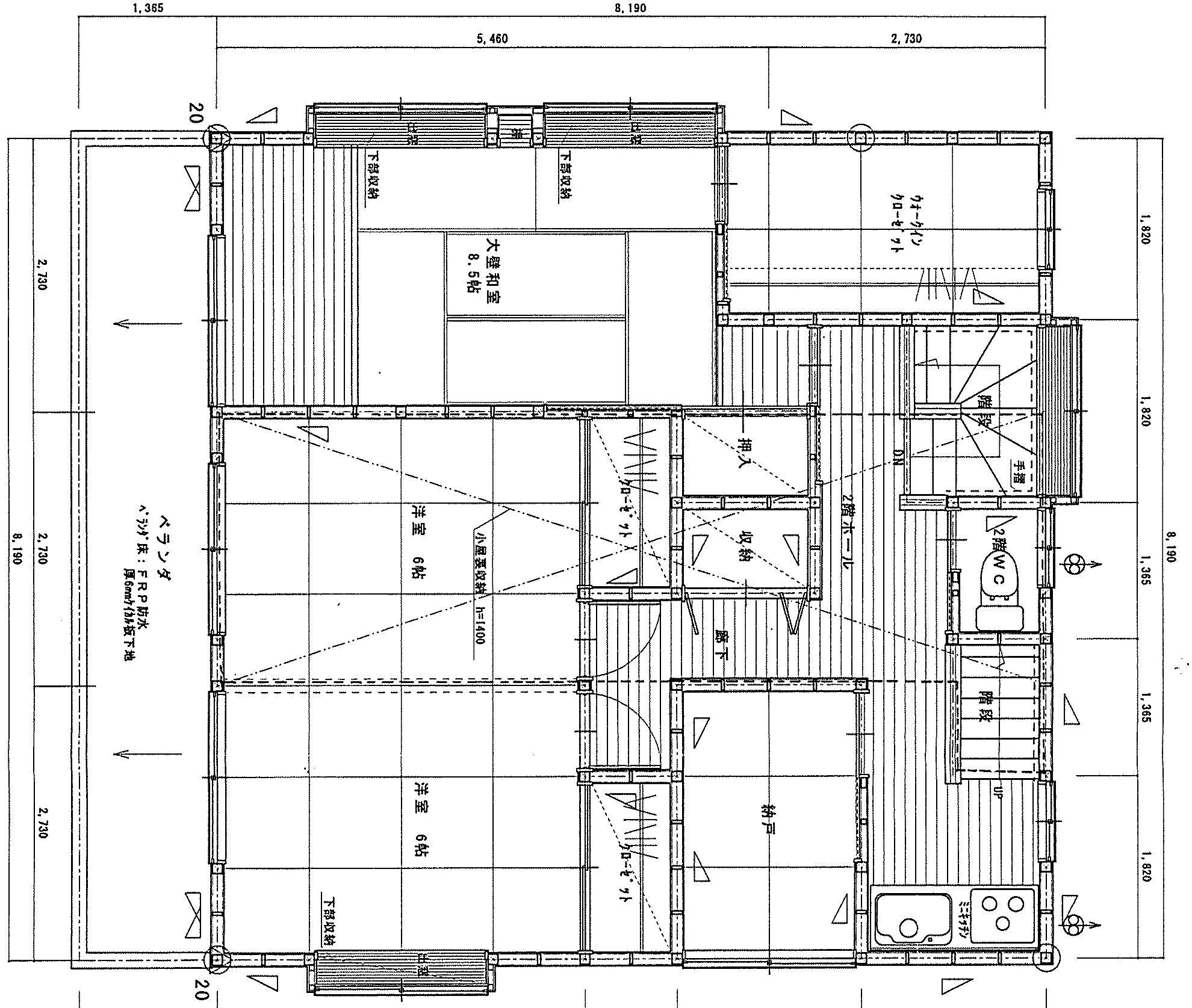 41.82坪 4LDK + 小屋裏収納 (北玄関) 2F 平面図原本