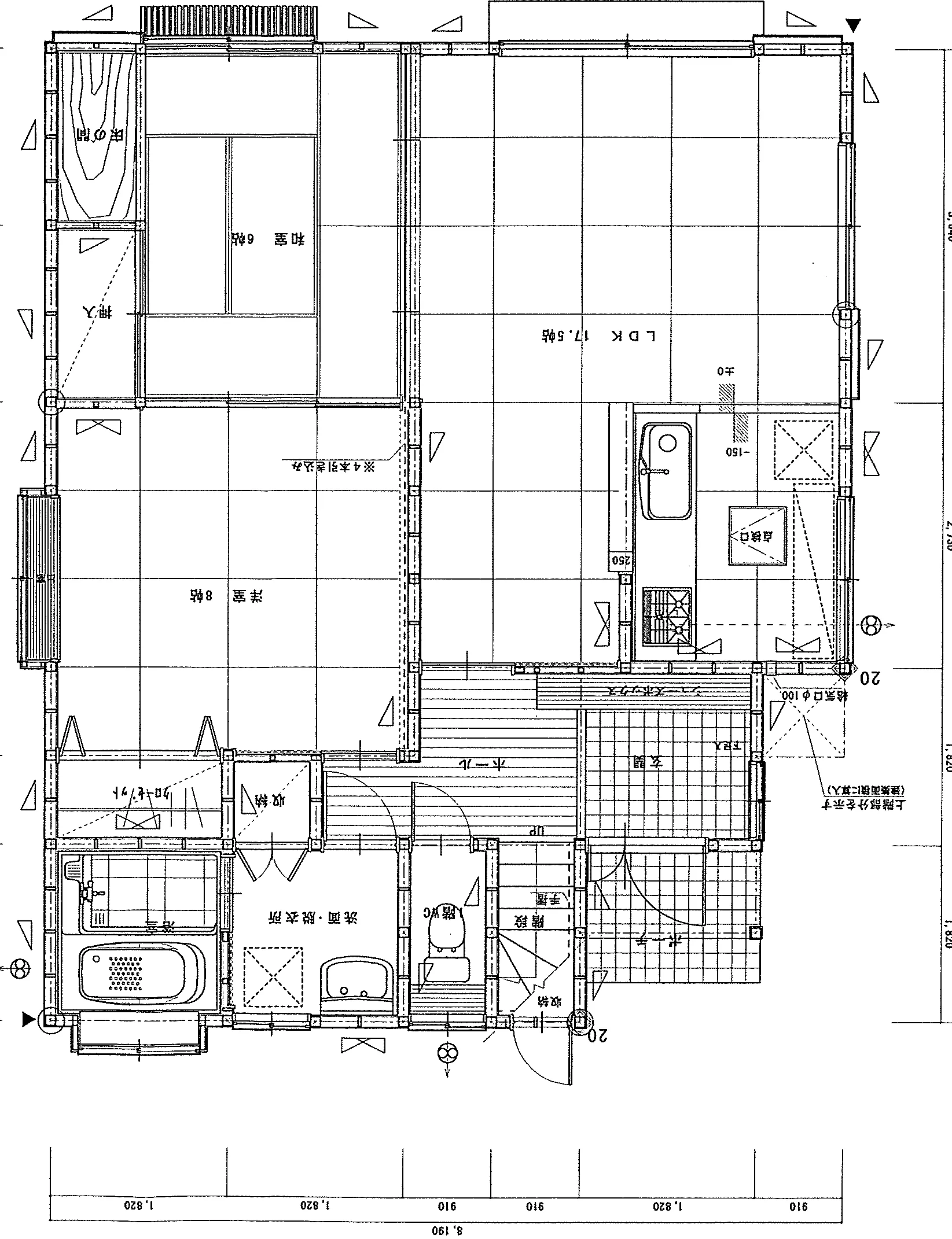 38.57坪 5LDK + ロフト (北玄関) 1F 平面図原本