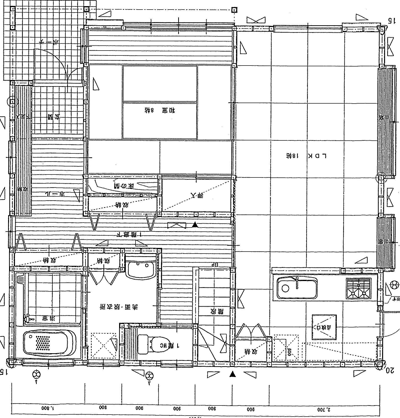36.99坪 3LDK + ロフト（和室8帖、洋室12帖、洋室11.5帖） (南玄関) 1F 平面図原本