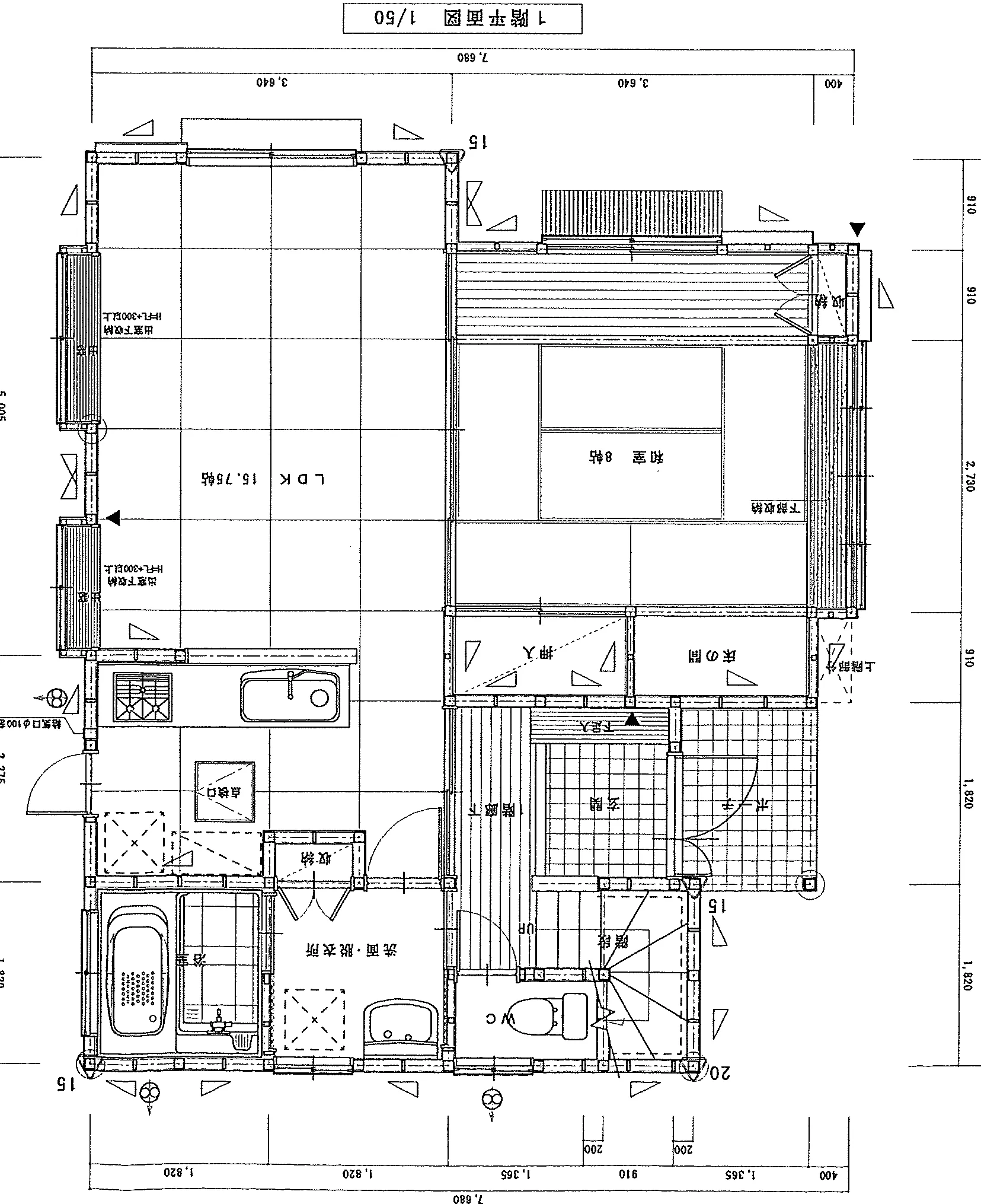 31.69坪 4LDK（LDK 15.75帖 + 和室 8帖 + 洋室 6帖×3） (北玄関) 1F 平面図原本
