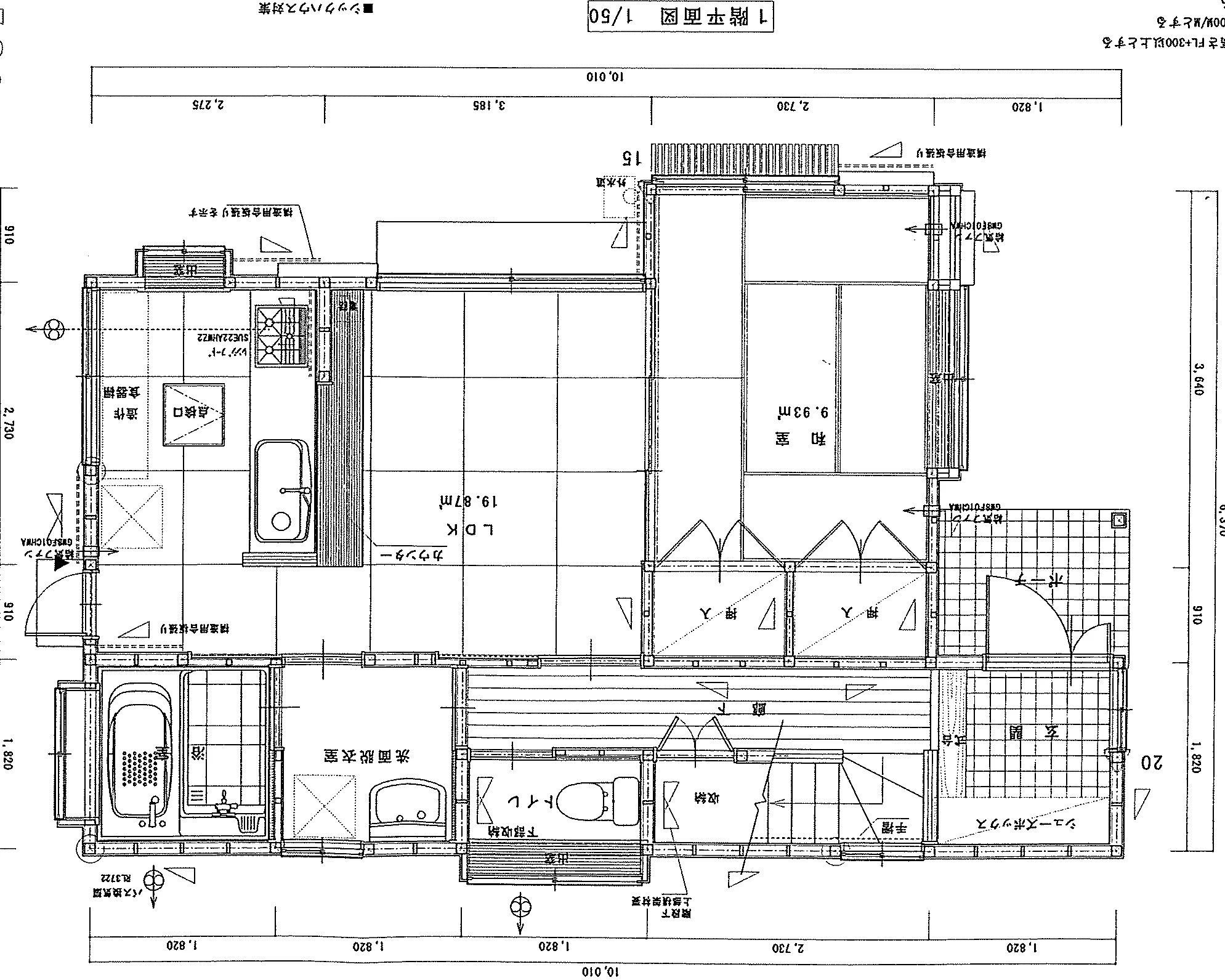 25.54坪 3LDK（LDK 12帖、和室 6帖、洋室 8帖、洋室 6帖） (北玄関) 1F 平面図原本