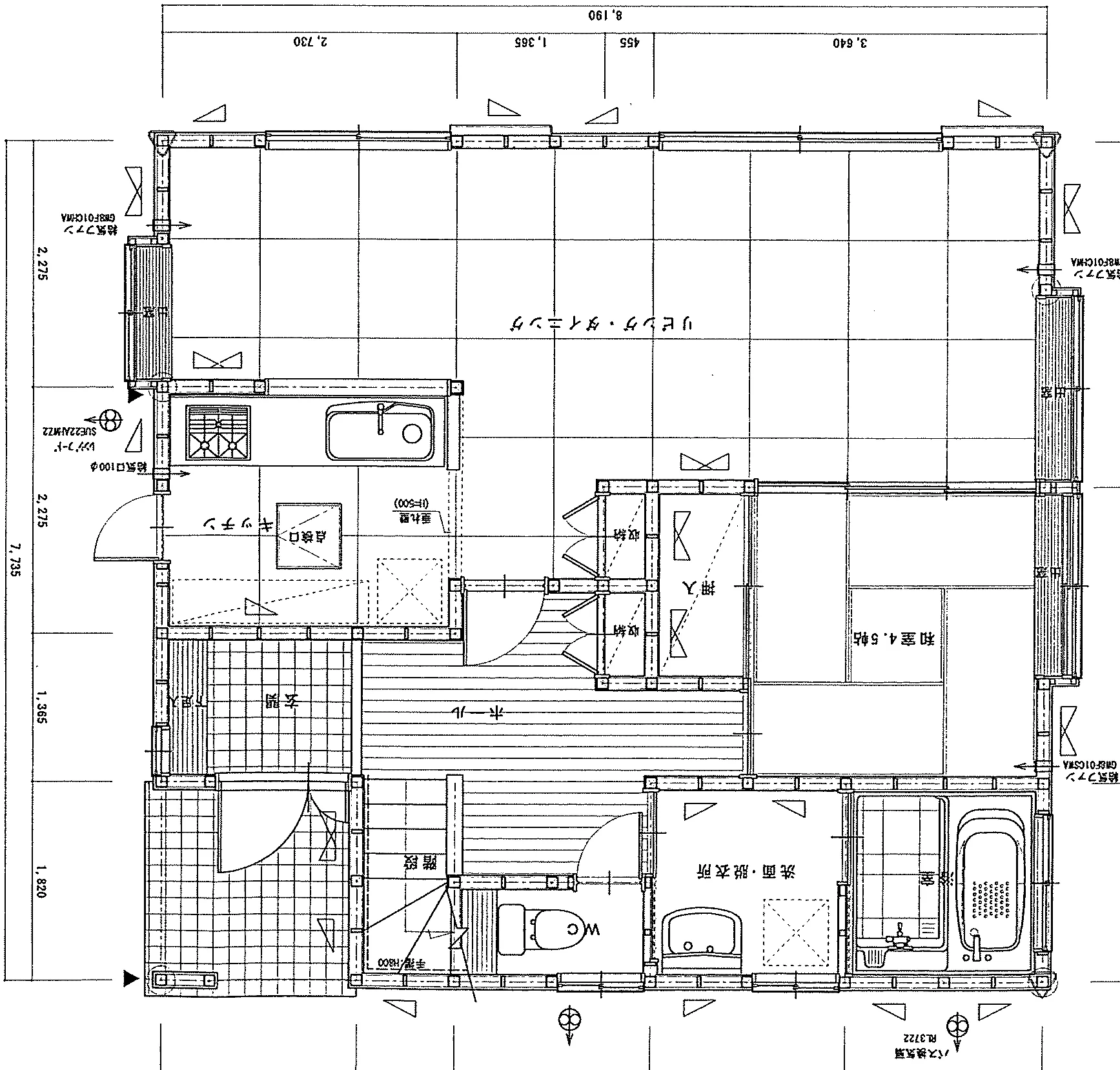 32.68坪 4LDK（和室4.5帖、和室7帖、洋室2室） (東玄関) 1F 平面図原本