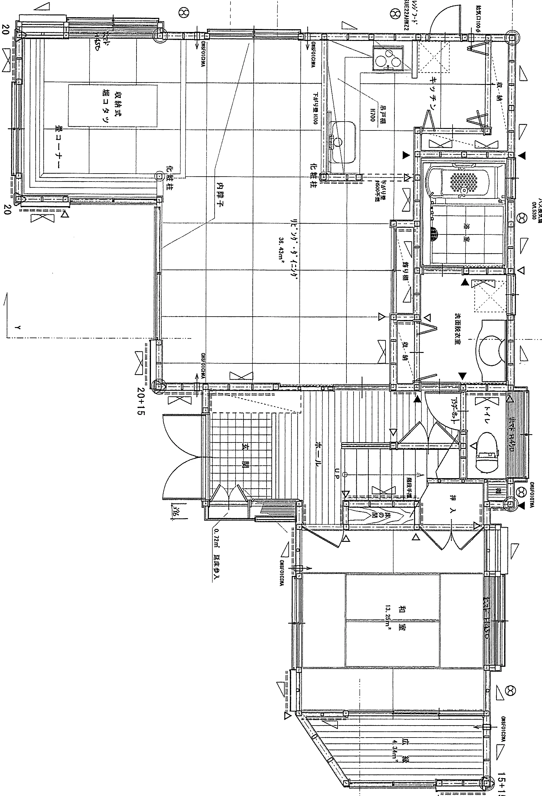 59.51坪 LDK + 和室8帖 + 畳コーナー (南玄関) 1F 平面図原本