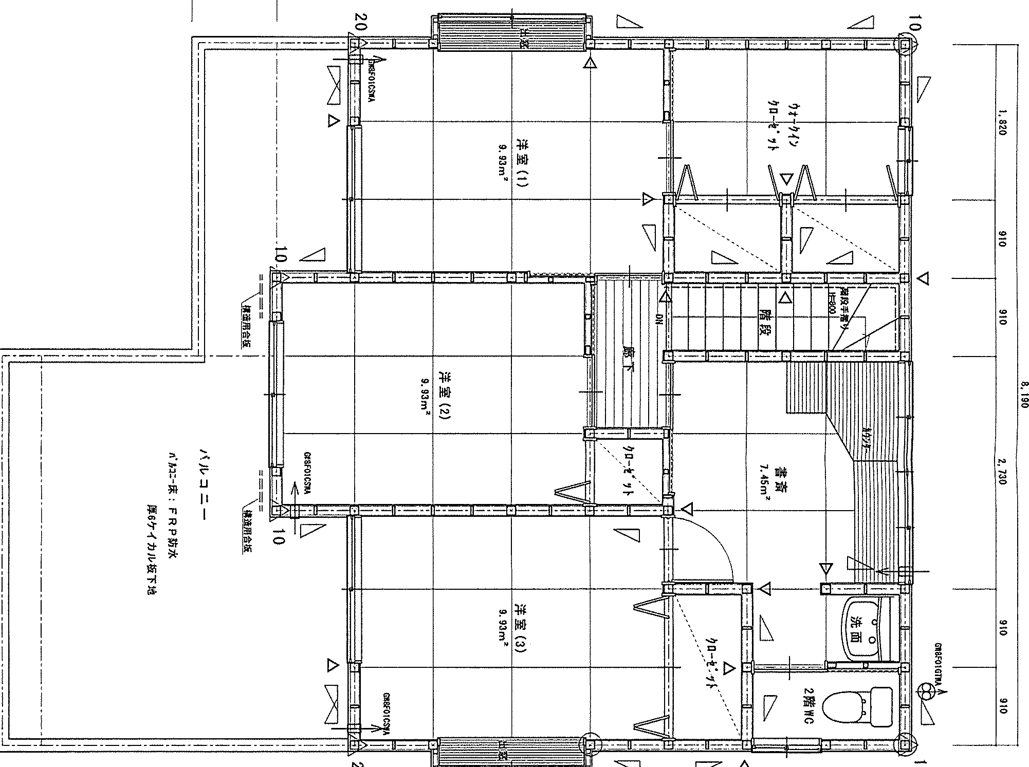 37.32坪 4LDK + 書斎 + 倉庫 (北玄関) 2F 平面図原本