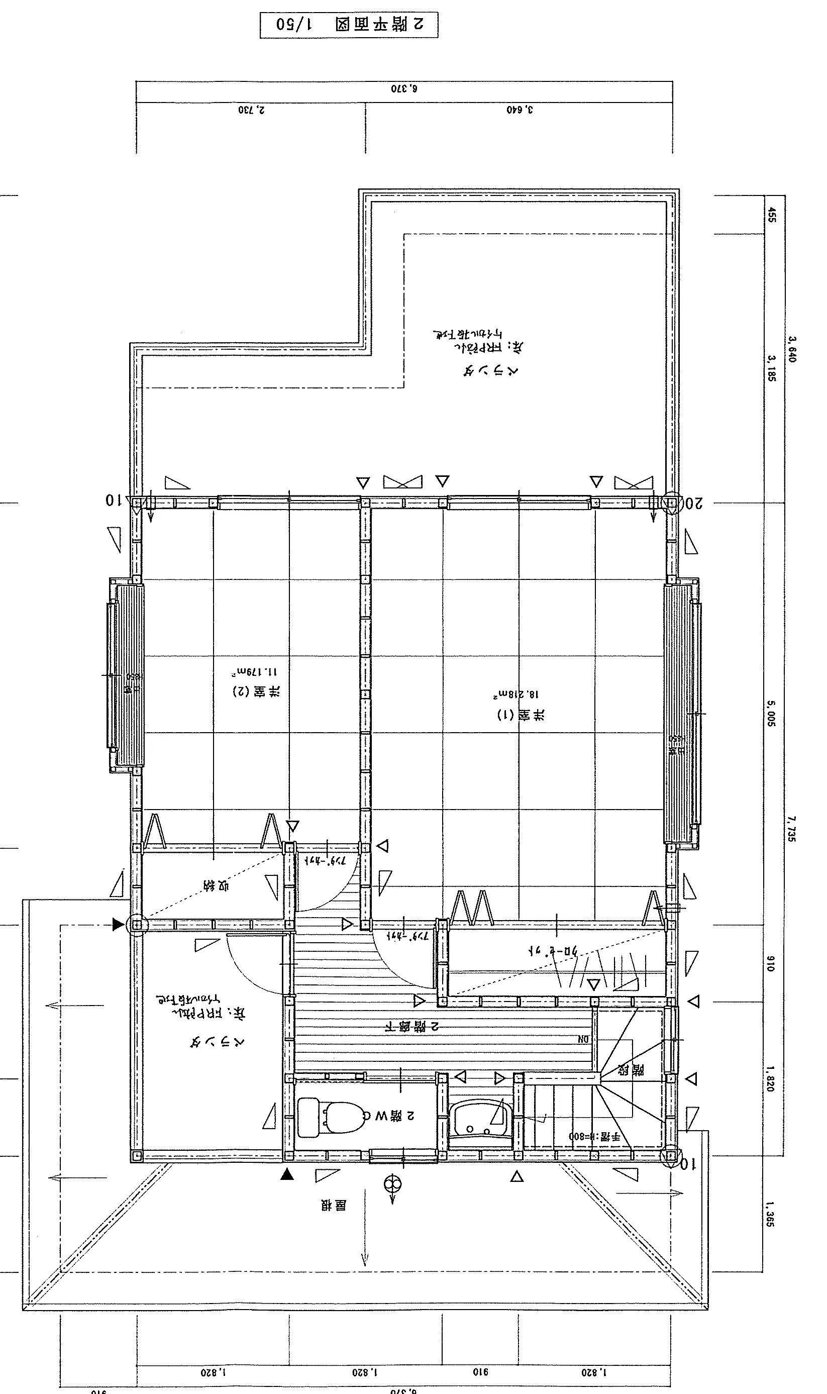 35.19坪 3LDK + 和室8帖 + 納戸 (南玄関) 2F 平面図原本