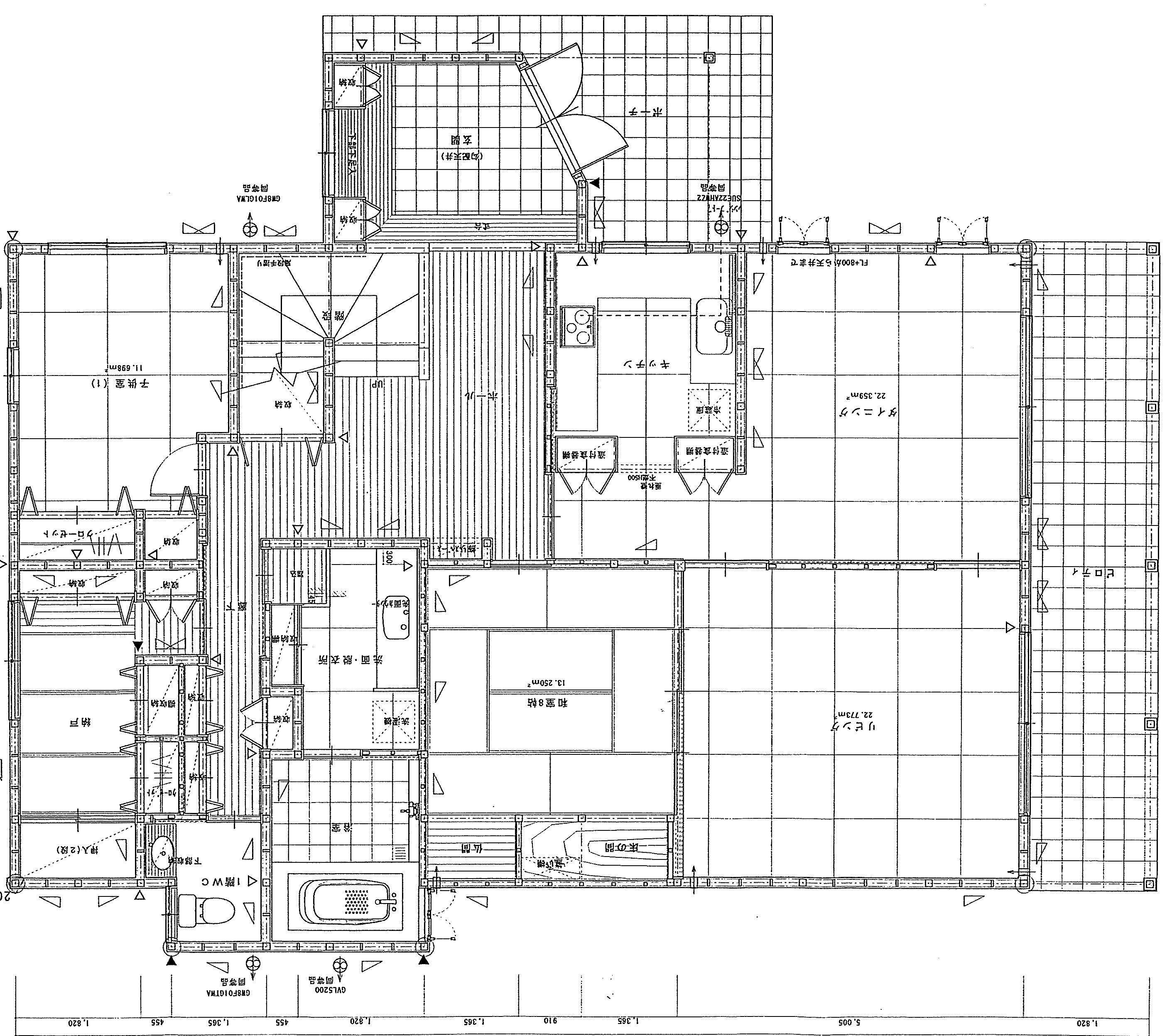 80.48坪 LDK + 和室8帖 + 子供室 + 納戸 (北玄関) 1F 平面図原本