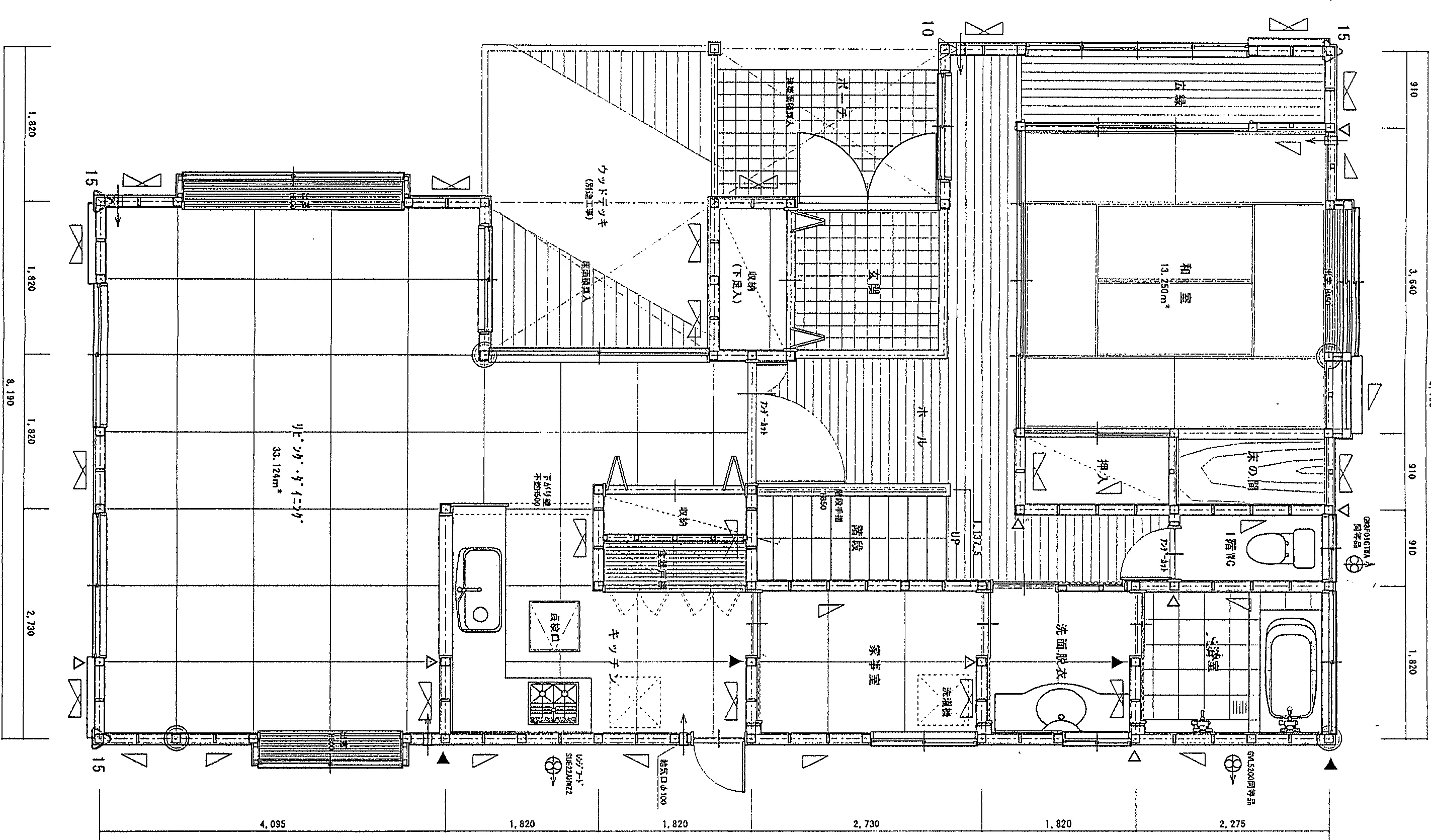 59.74坪 LDK20帖 + 和室8帖 + 家事室 (西玄関) 1F 平面図原本