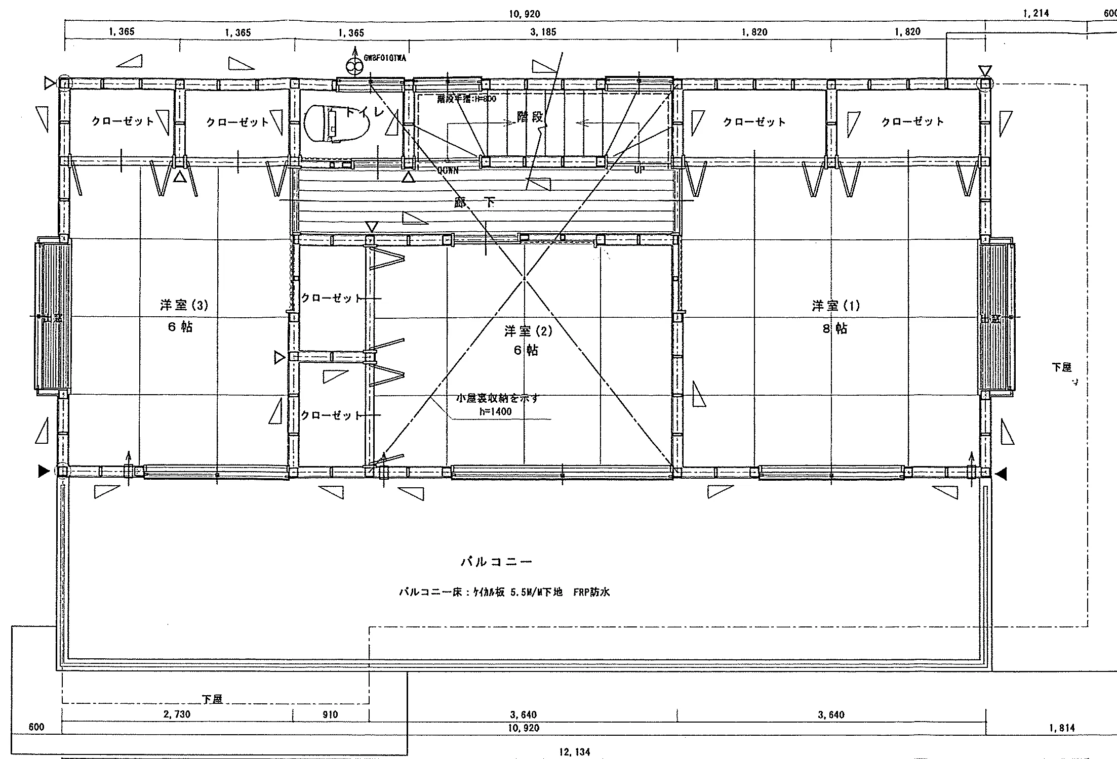 37.89坪 4LDK (南玄関) 2F 平面図原本