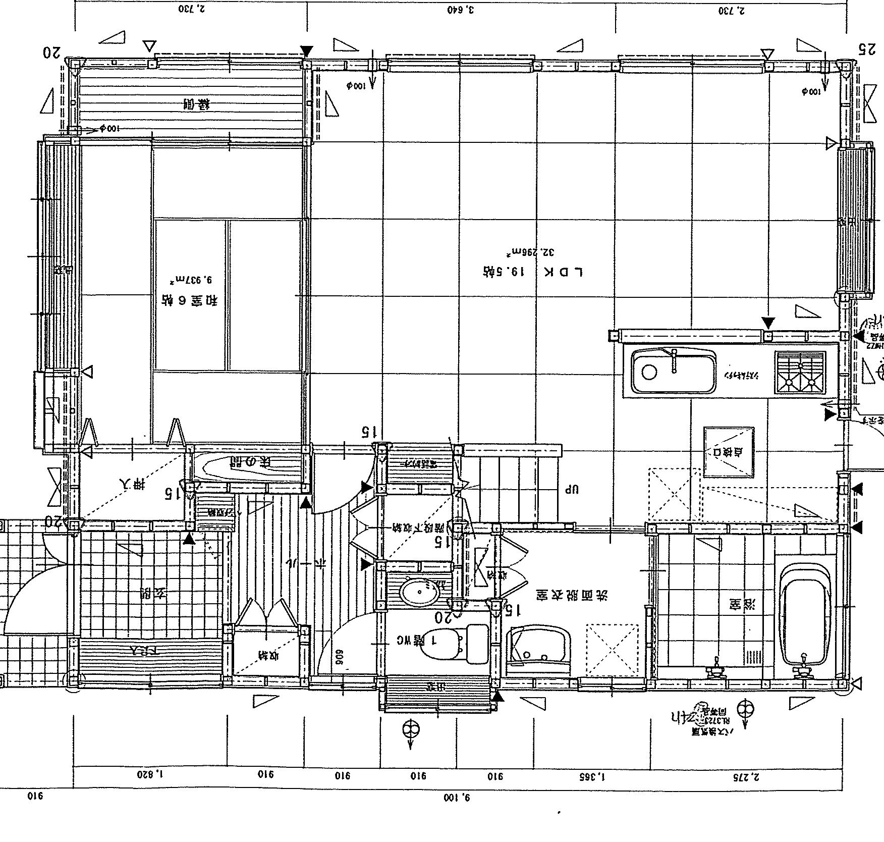 35.06坪 3LDK + 和室6帖 + 納戸 + 小屋裏物置 (東玄関) 1F 平面図原本