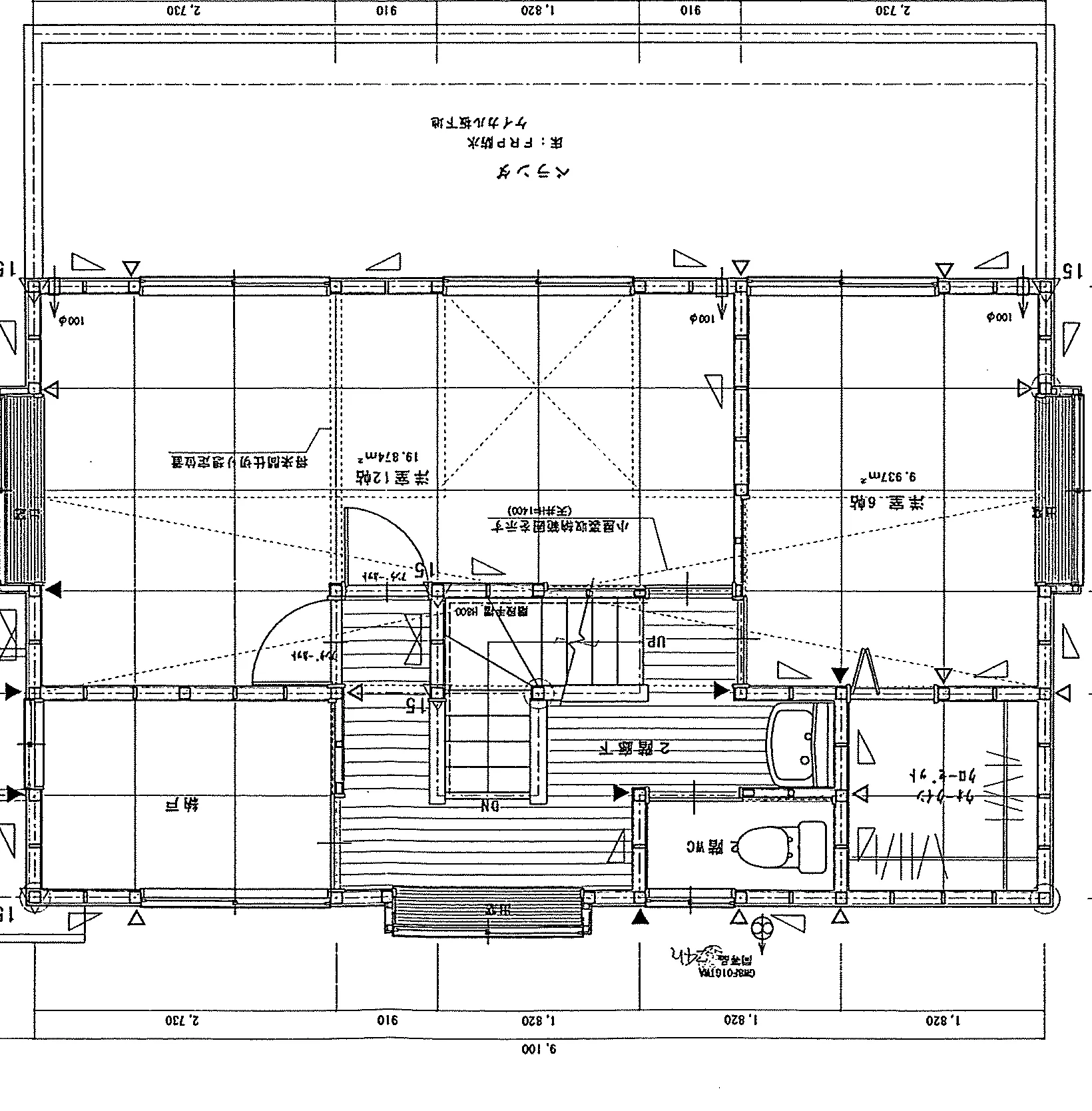 35.06坪 3LDK + 和室6帖 + 納戸 + 小屋裏物置 (東玄関) 2F 平面図原本
