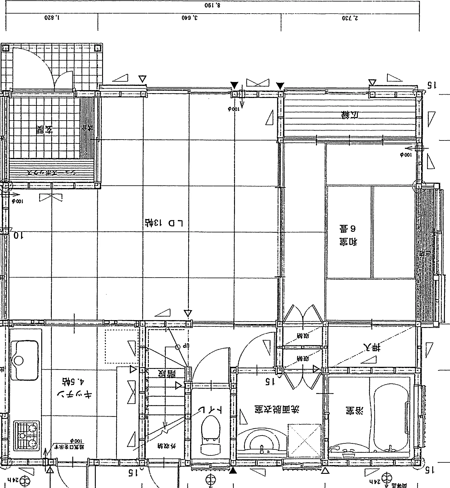 31.55坪 4LDK + 和室6帖 + 和室7.5帖 + 洋室6帖 + 洋室6帖 (東玄関) 1F 平面図原本