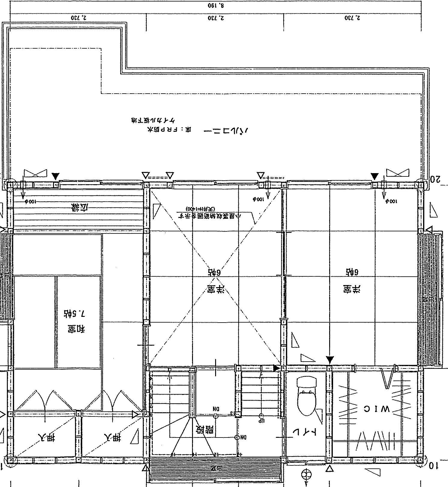 31.55坪 4LDK + 和室6帖 + 和室7.5帖 + 洋室6帖 + 洋室6帖 (東玄関) 2F 平面図原本