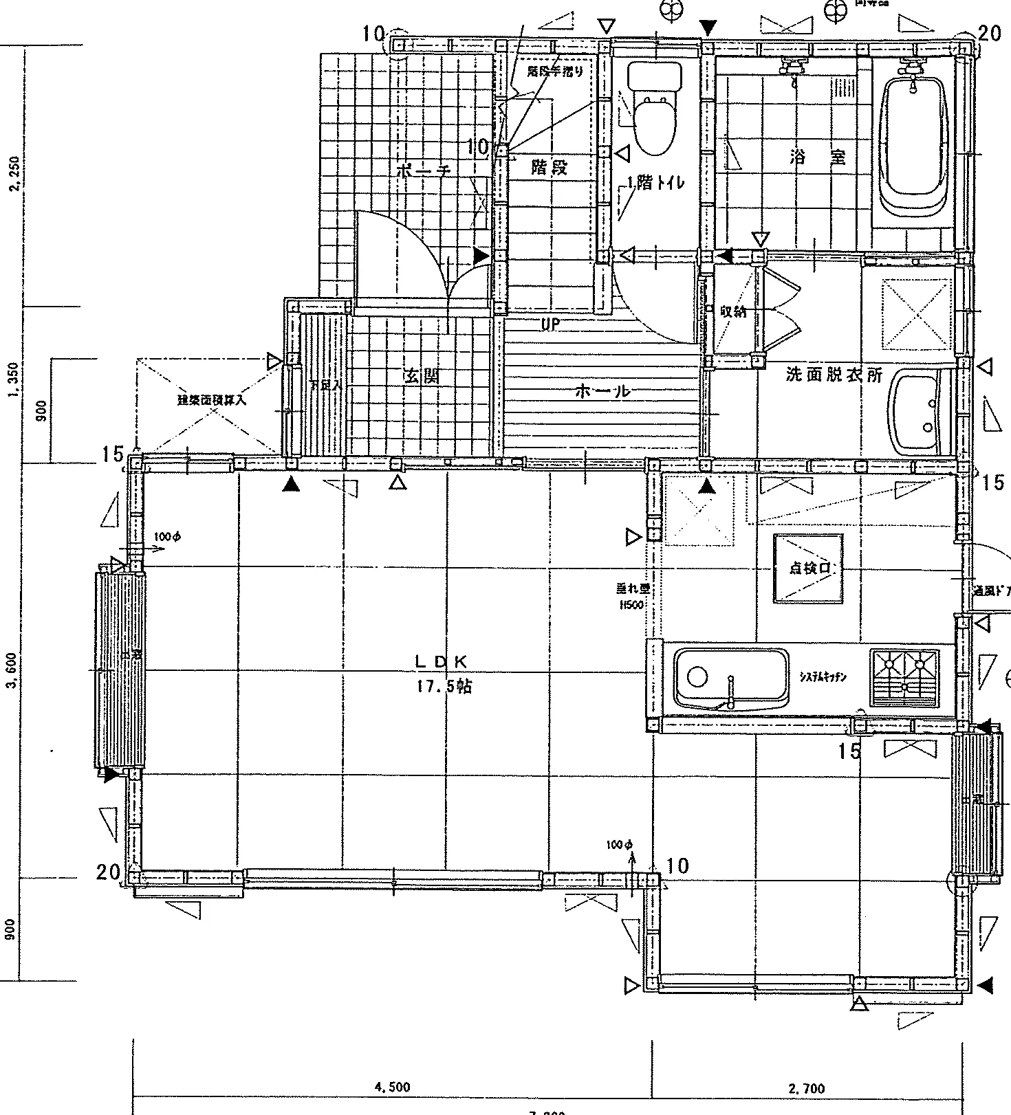 27.56坪 3LDK (北玄関) 1F 平面図原本