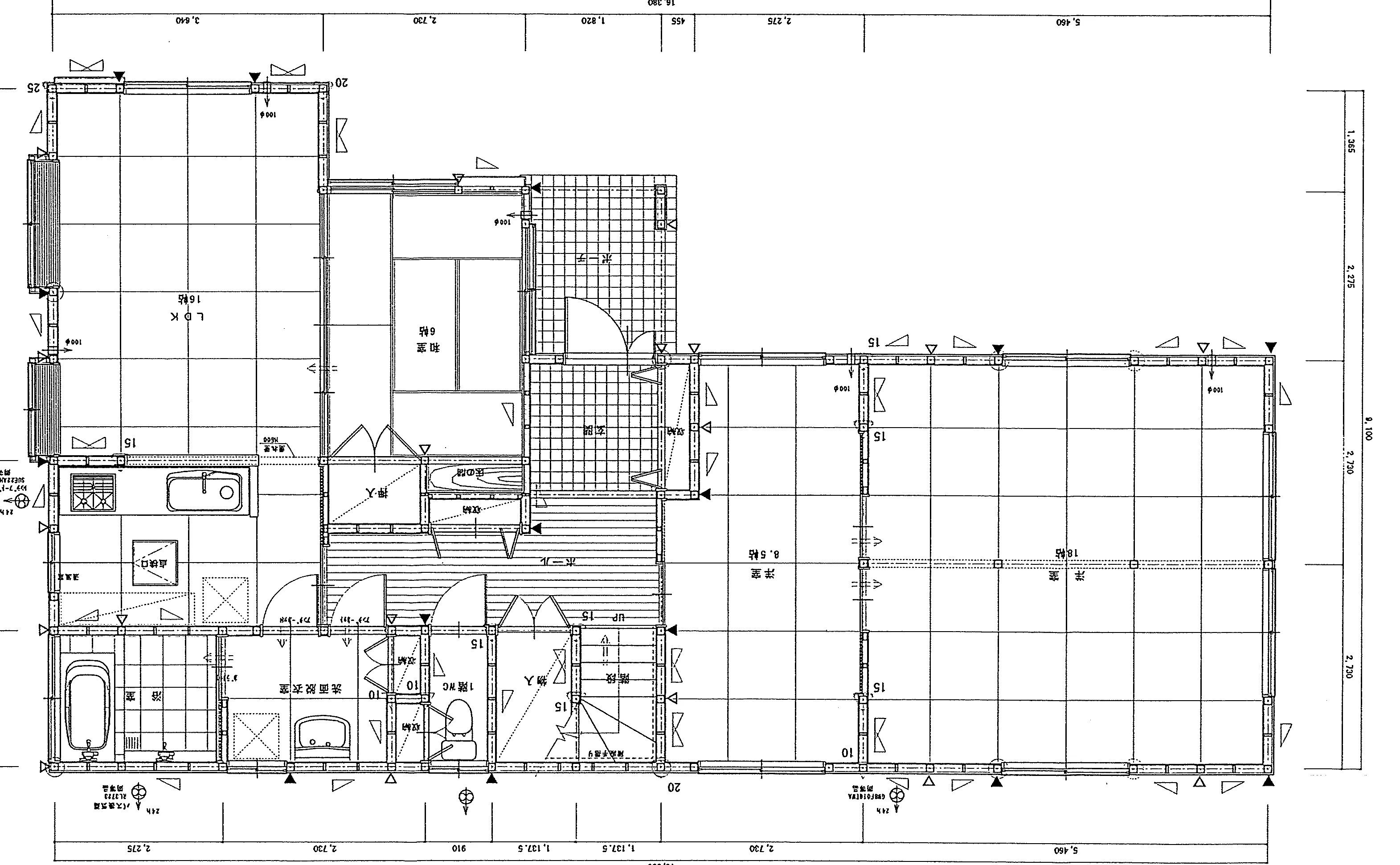 54.98坪 1F: LDK16帖 + 和室6帖 + 洋室8.5帖 + 洋室18帖 (南玄関) 1F 平面図原本