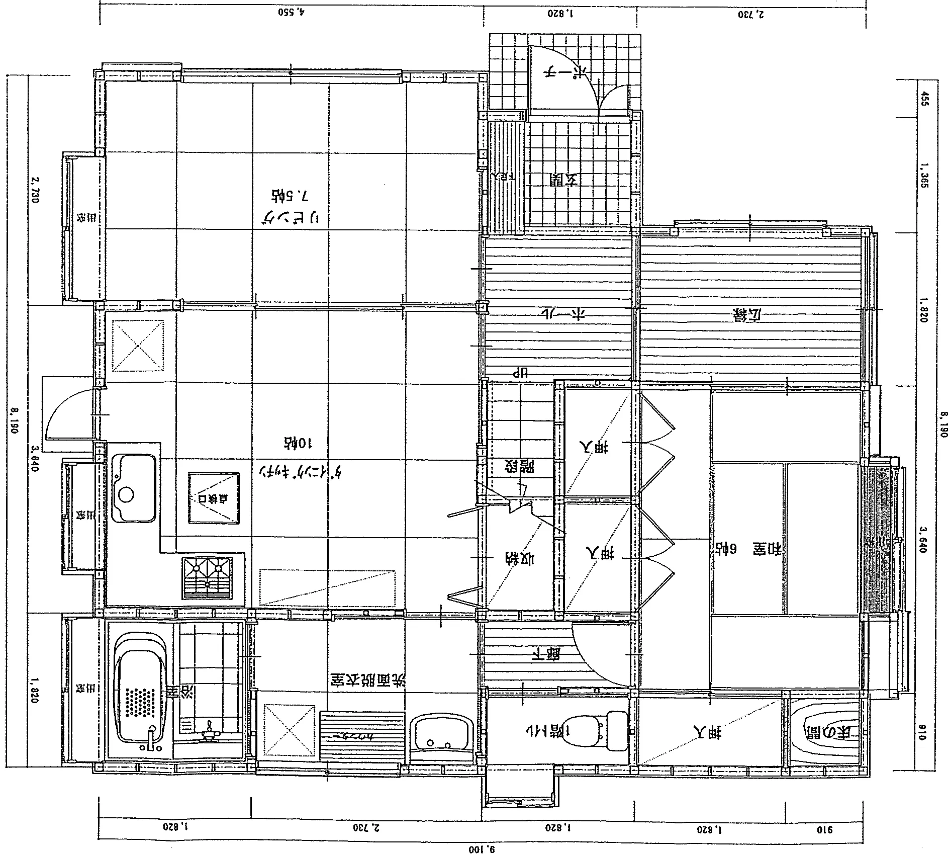 33.31坪 3LDK（LDK 17.5帖 + 和室 6帖 + 大壁和室 8帖 + 洋室 8帖） (南玄関) 1F 平面図原本
