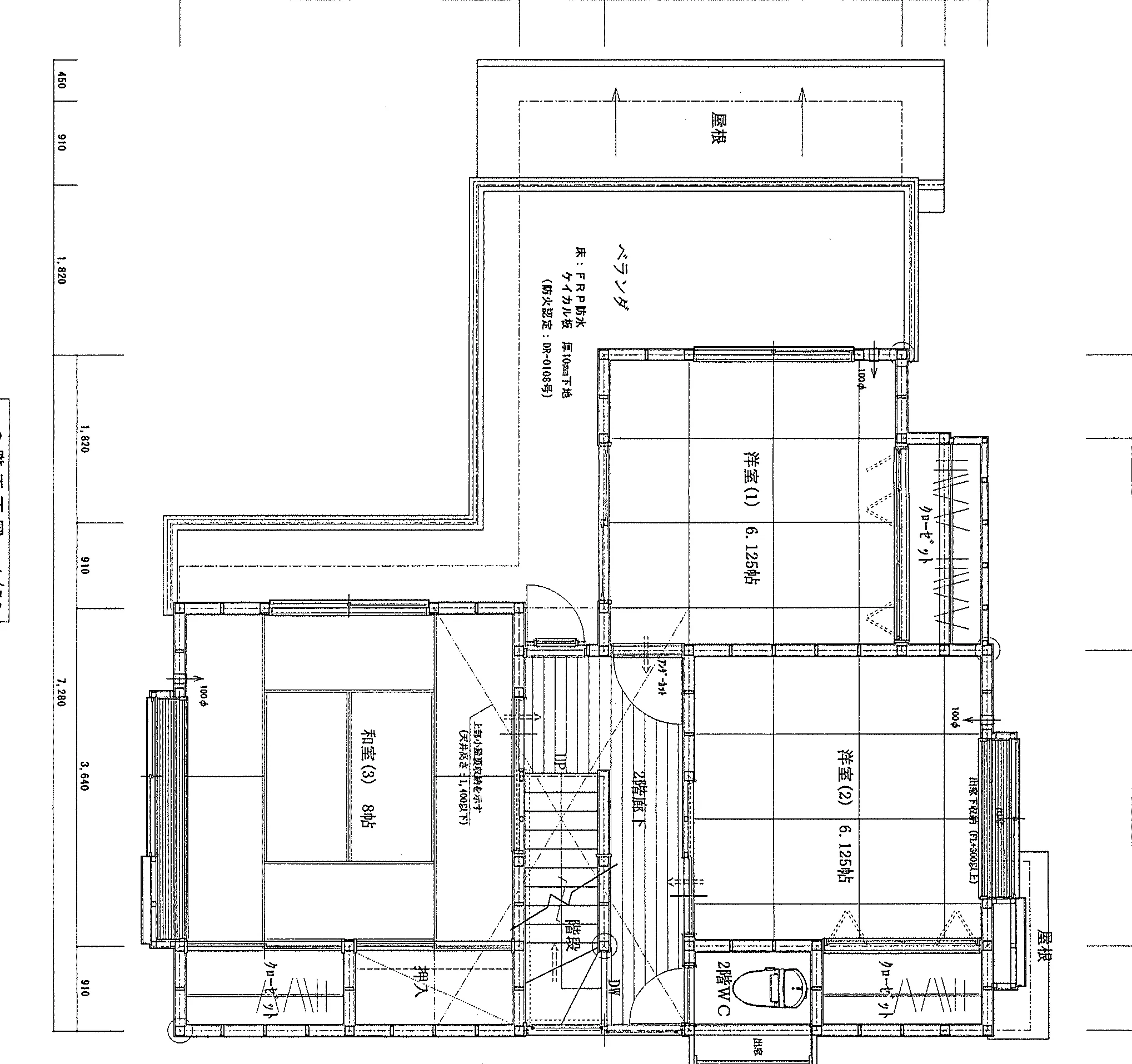 34.12坪 5DK + 小屋裏収納 (西玄関) 2F 平面図原本