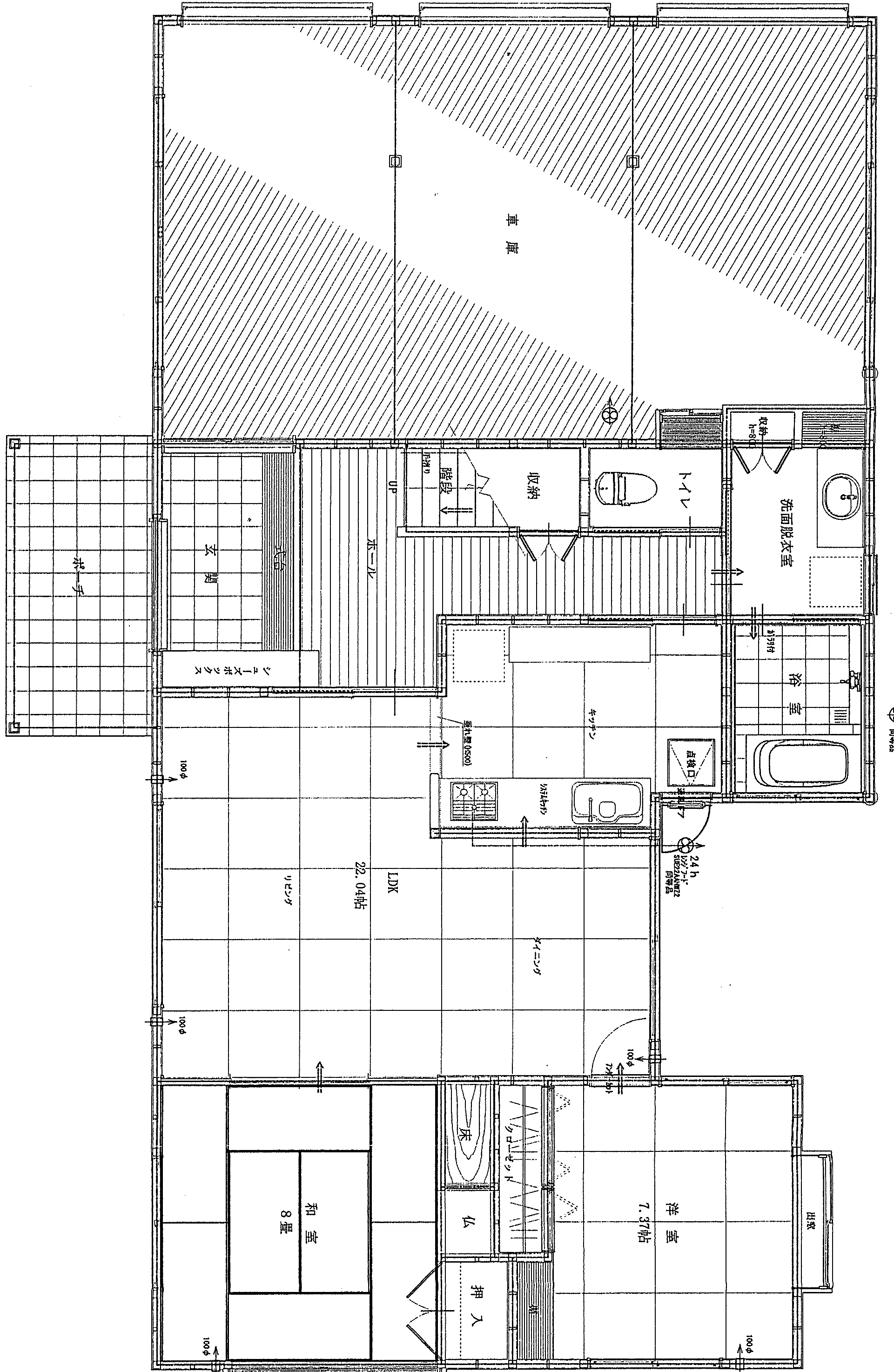 57.1坪 LDK + 洋室 + 和室 (西玄関) 1F 平面図原本