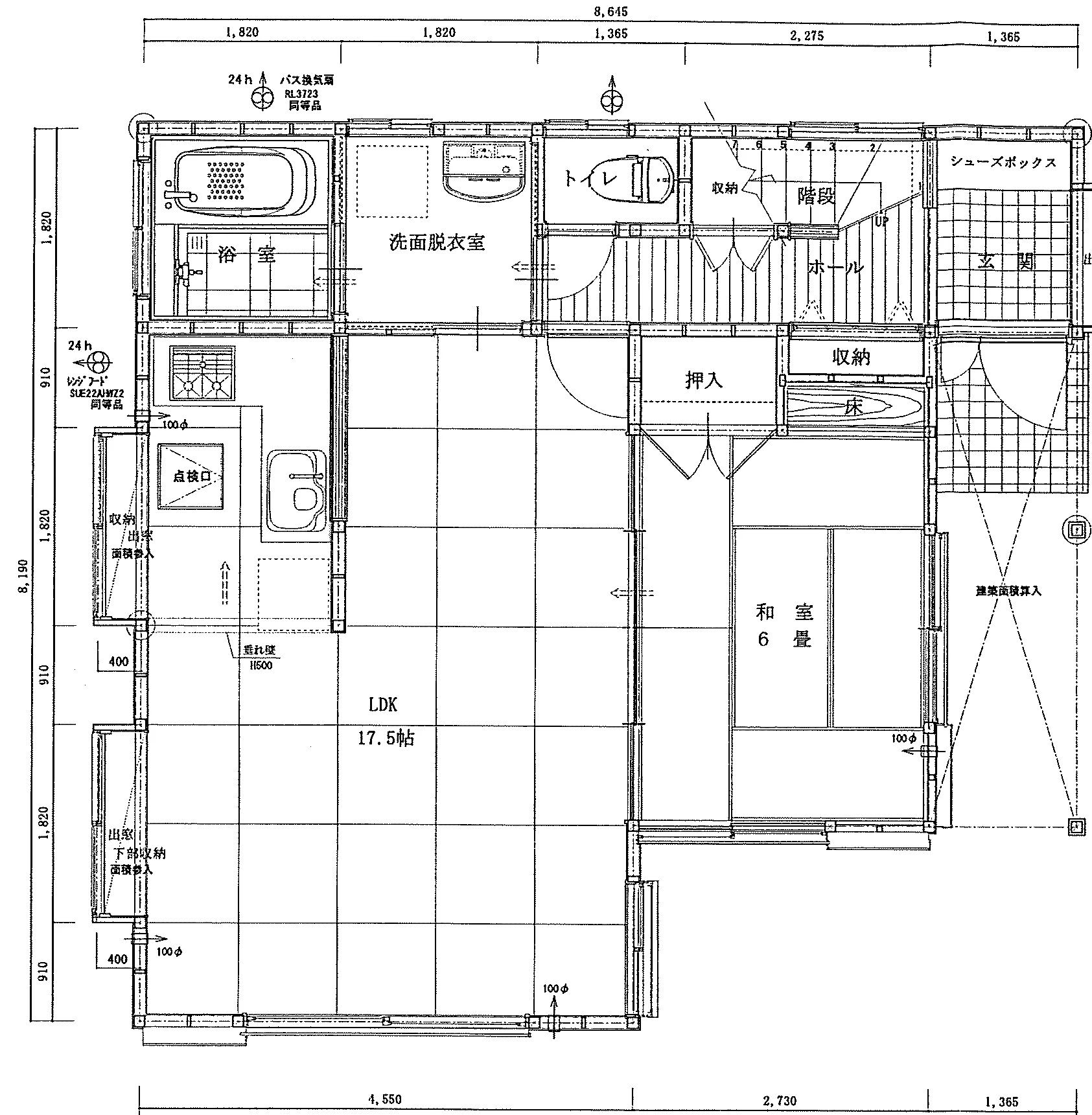 29.62坪 3LDK + 和室6帖 (東玄関) 1F 平面図原本