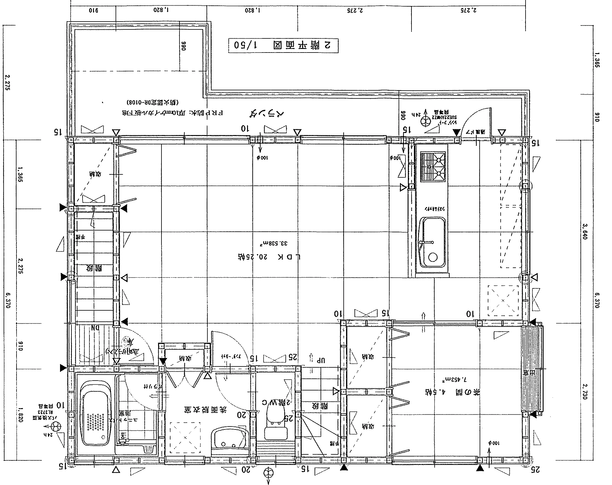 48.71坪 5LDK + 和室4.5帖 + 茶の間4.5帖 (西玄関) 2F 平面図原本