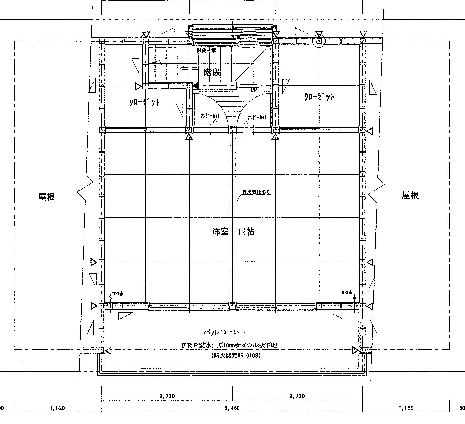 26.29坪 2LDK（洋室12帖 + 洋室6帖 + LDK17.5帖） (西玄関) 2F 平面図原本