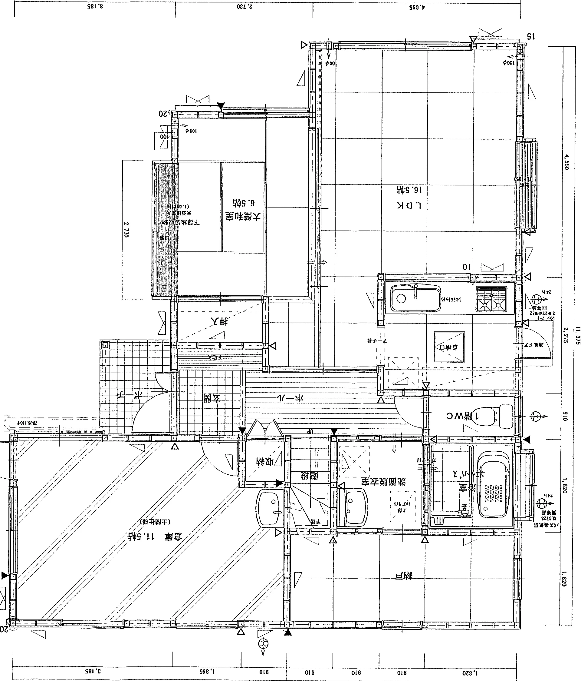 40.47坪 3LDK + 和室6.5帖 + 倉庫11.5帖 (南玄関) 1F 平面図原本
