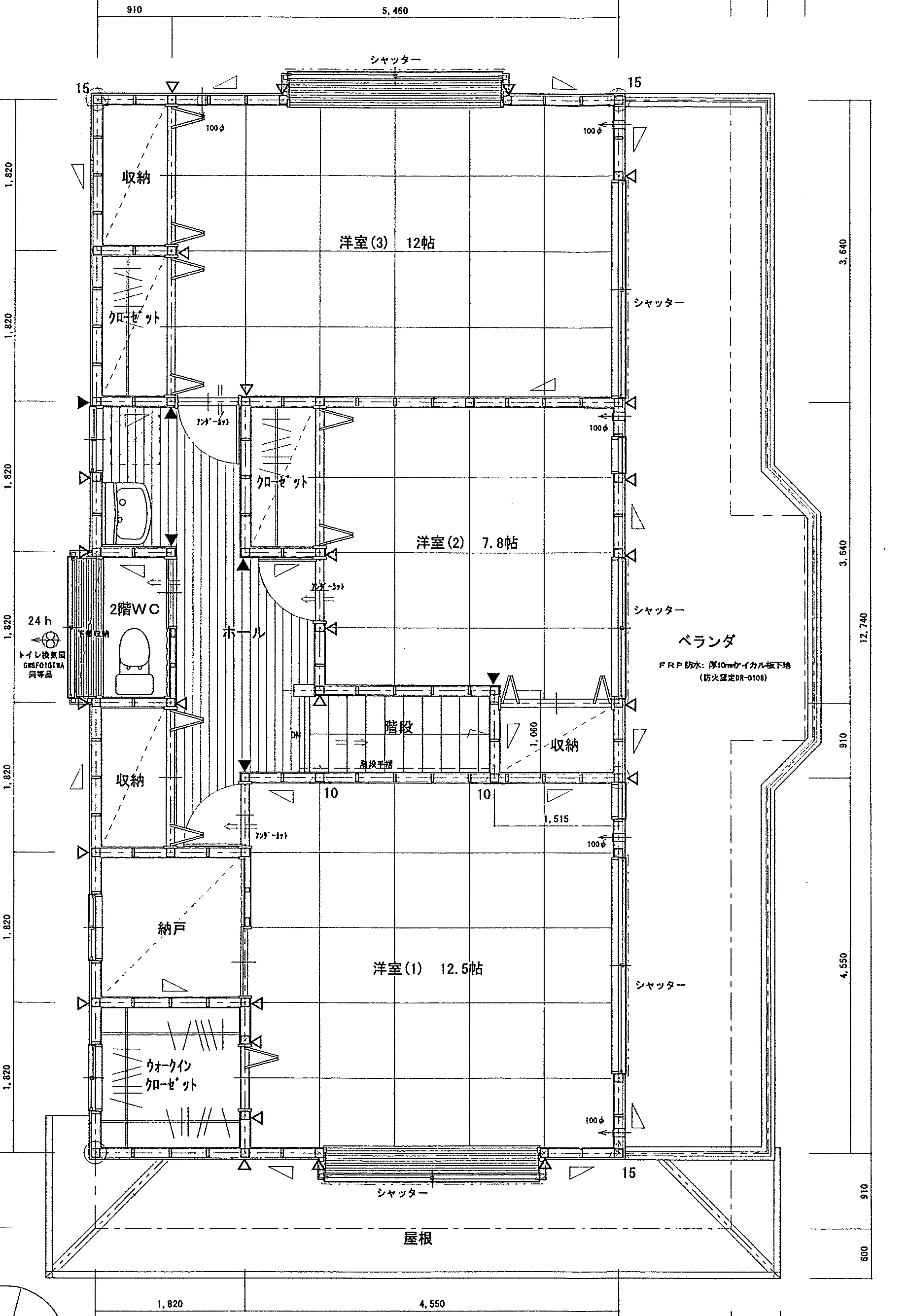 56.48坪 4LDK + 納戸 + 和室10帖 (南玄関) 2F 平面図原本