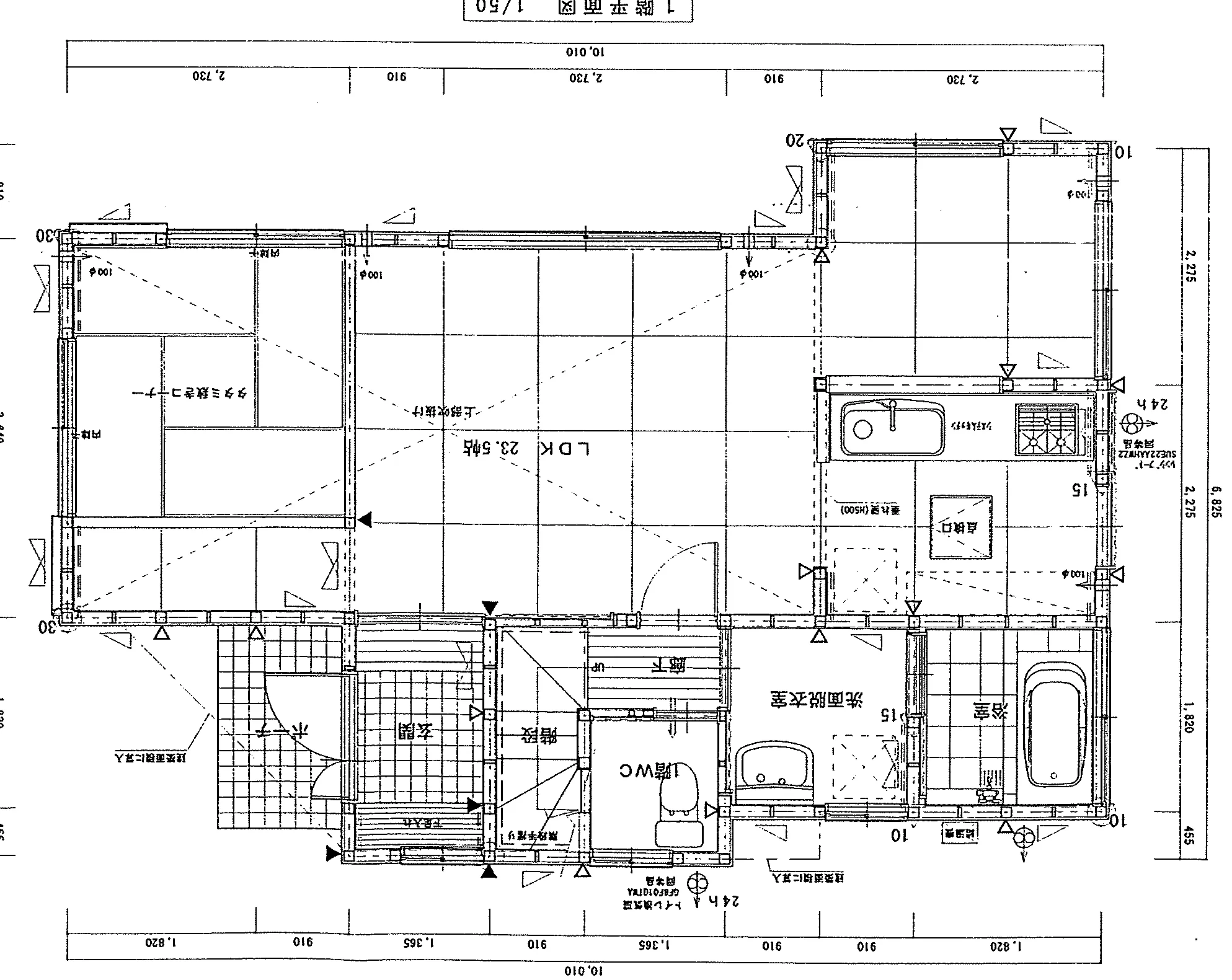 23.91坪 1LDK + 納戸 + タタミ敷きコーナー (東玄関) 1F 平面図原本