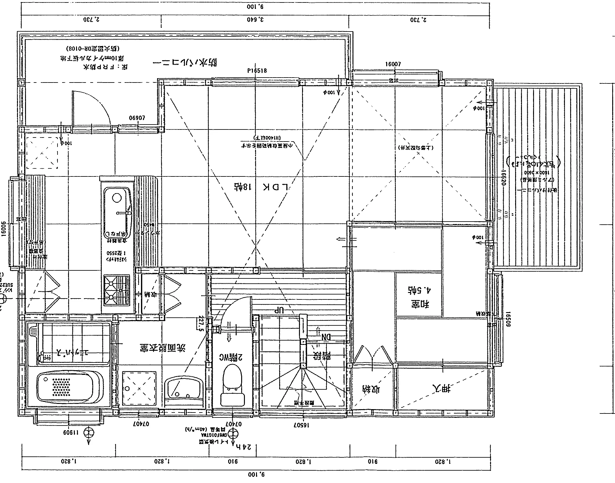 32.06坪 3LDK + 和室4.5帖 + 小屋裏収納 (東玄関) 2F 平面図原本