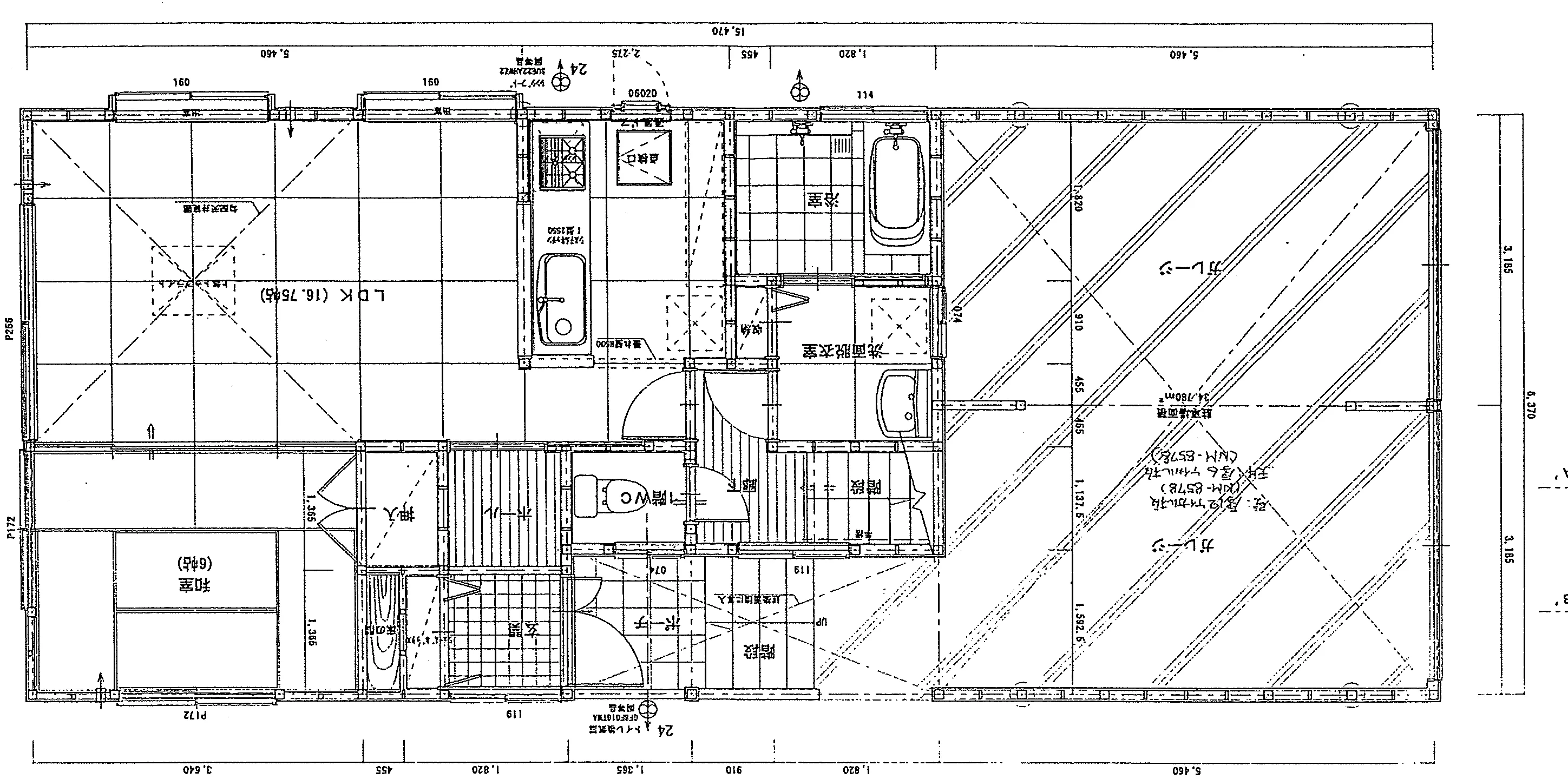 45.37坪 4LDK + インナーガレージ (北玄関) 1F 平面図原本
