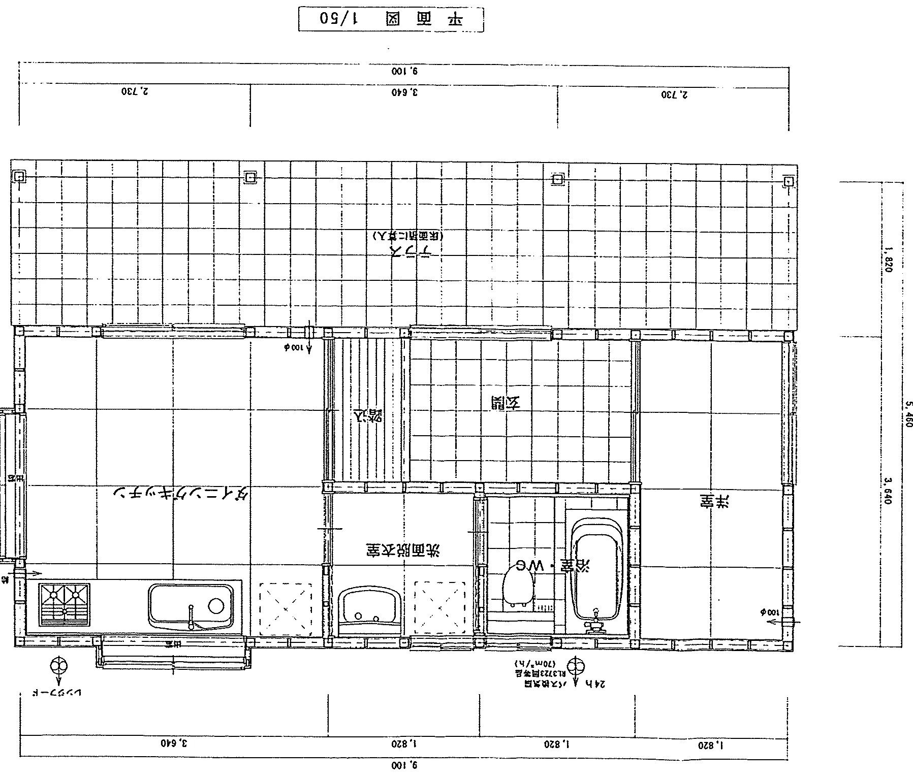 15.02坪 1DK + テラス (南玄関) 1F 平面図原本