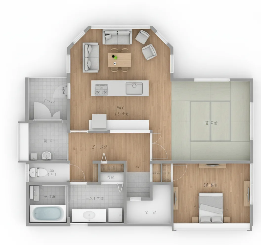37.17坪 3LDK + 畳コーナー6帖 + 小屋裏収納 (西玄関) 3Dパース鳥瞰