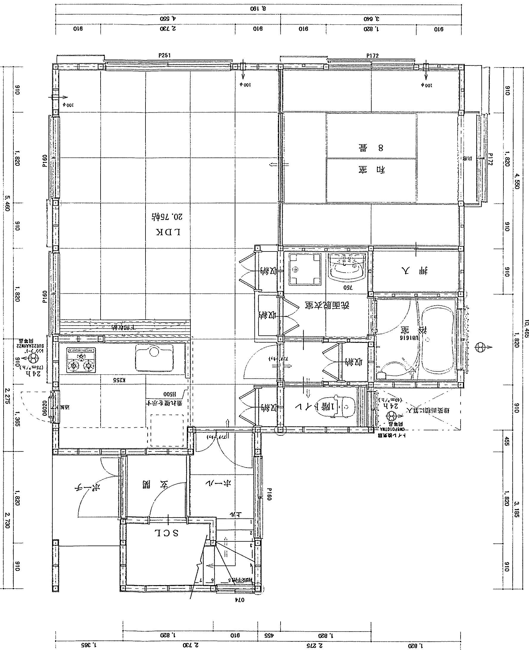36.82坪 3LDK + 和室8帖 (東玄関) 1F 平面図原本