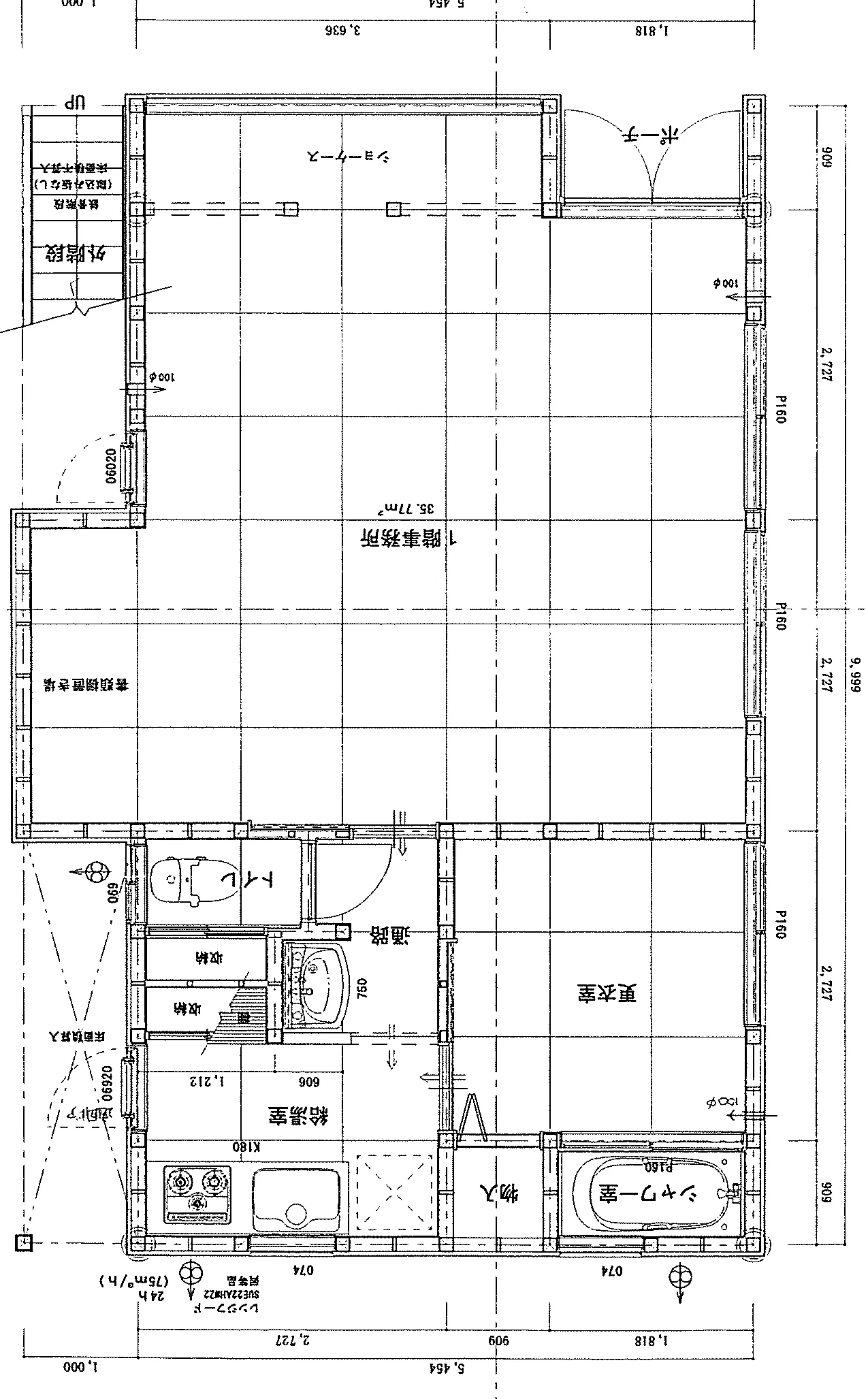 33.05坪 事務所（1階事務所・2階事務所・3階事務所） (南玄関) 1F 平面図原本