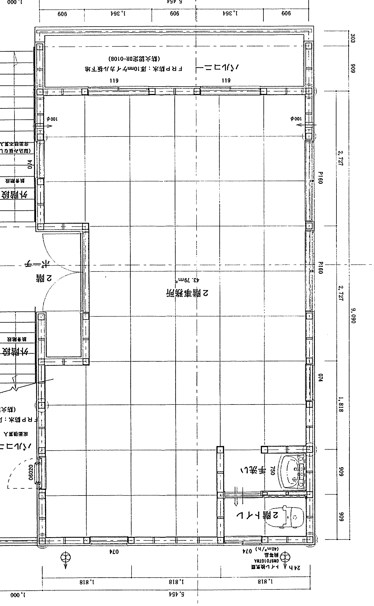 33.05坪 事務所（1階事務所・2階事務所・3階事務所） (南玄関) 2F 平面図原本