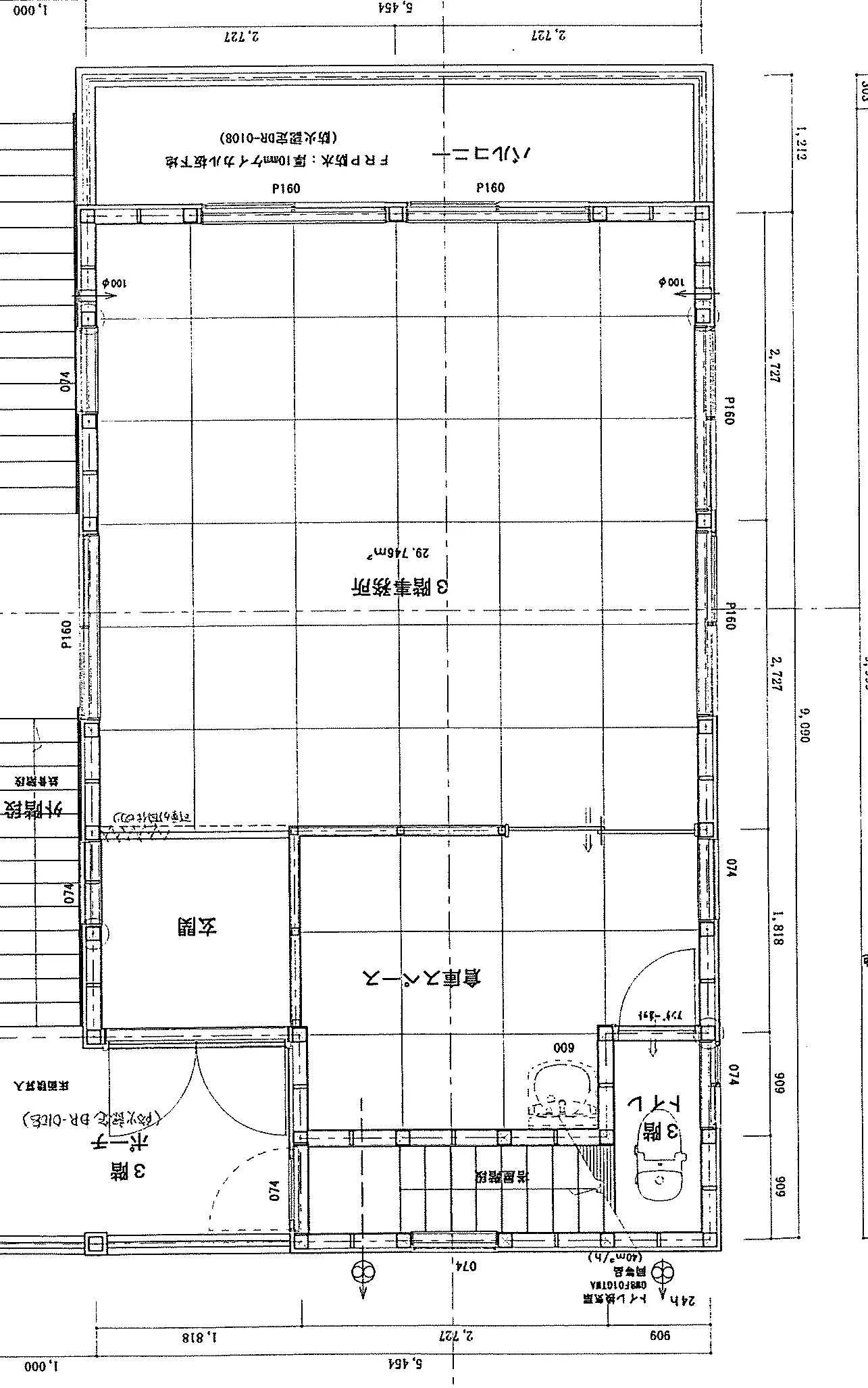 33.05坪 事務所（1階事務所・2階事務所・3階事務所） (南玄関) 3F 平面図原本