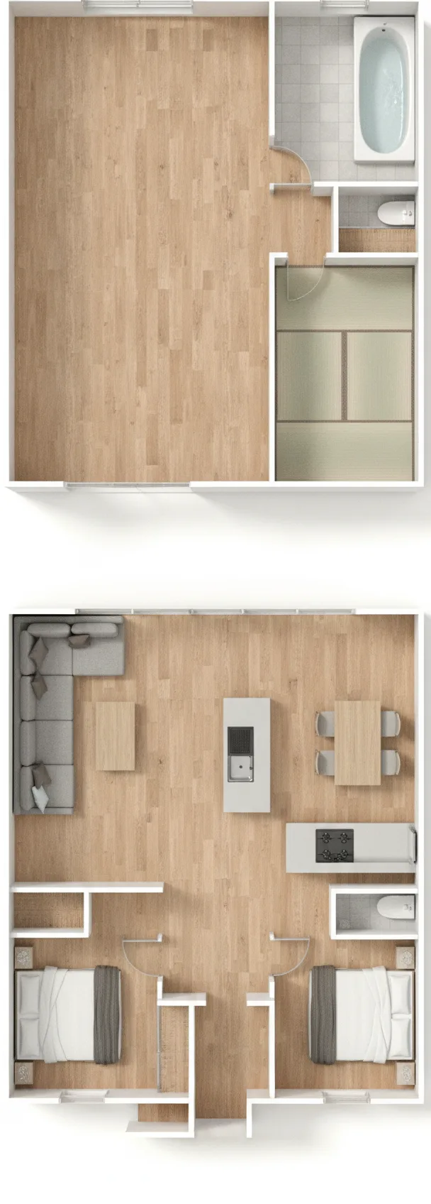 50.98坪 3LDK + 和室6帖 + 小屋裏収納 (西玄関) 3Dパース鳥瞰
